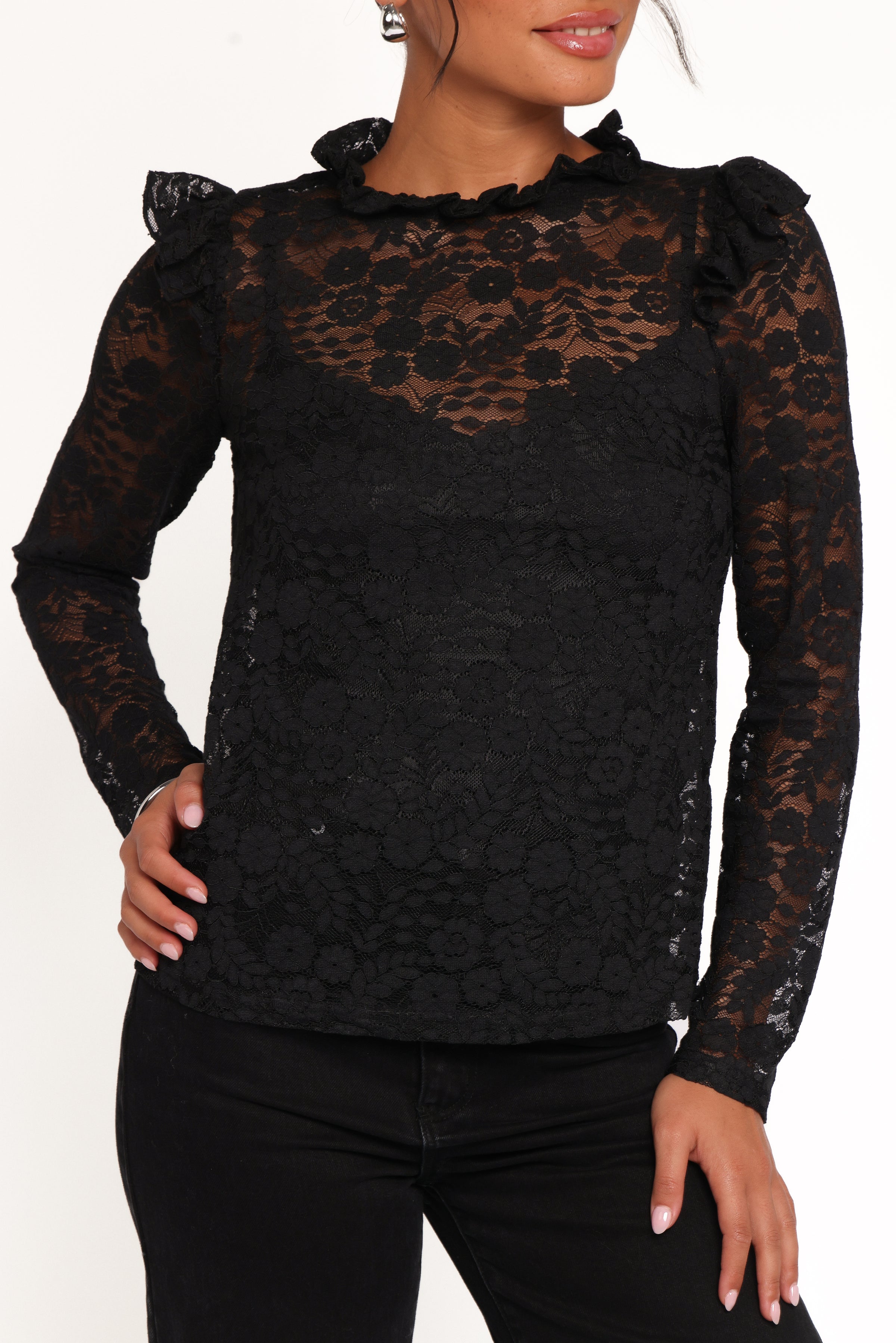 Petal and Pup USA TOPS Lettie Lace Ruffle Top - Black