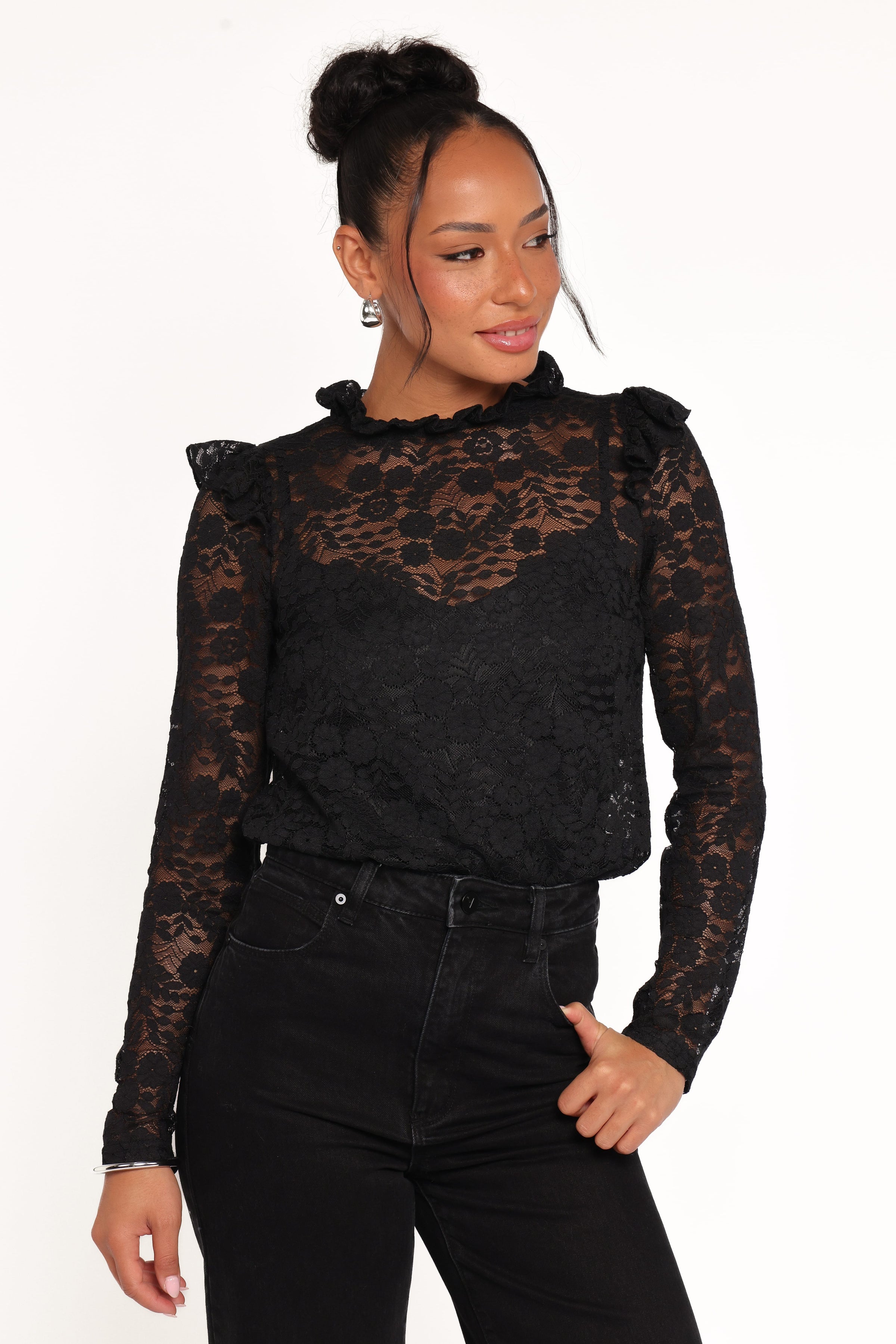 Petal and Pup USA TOPS Lettie Lace Ruffle Top - Black
