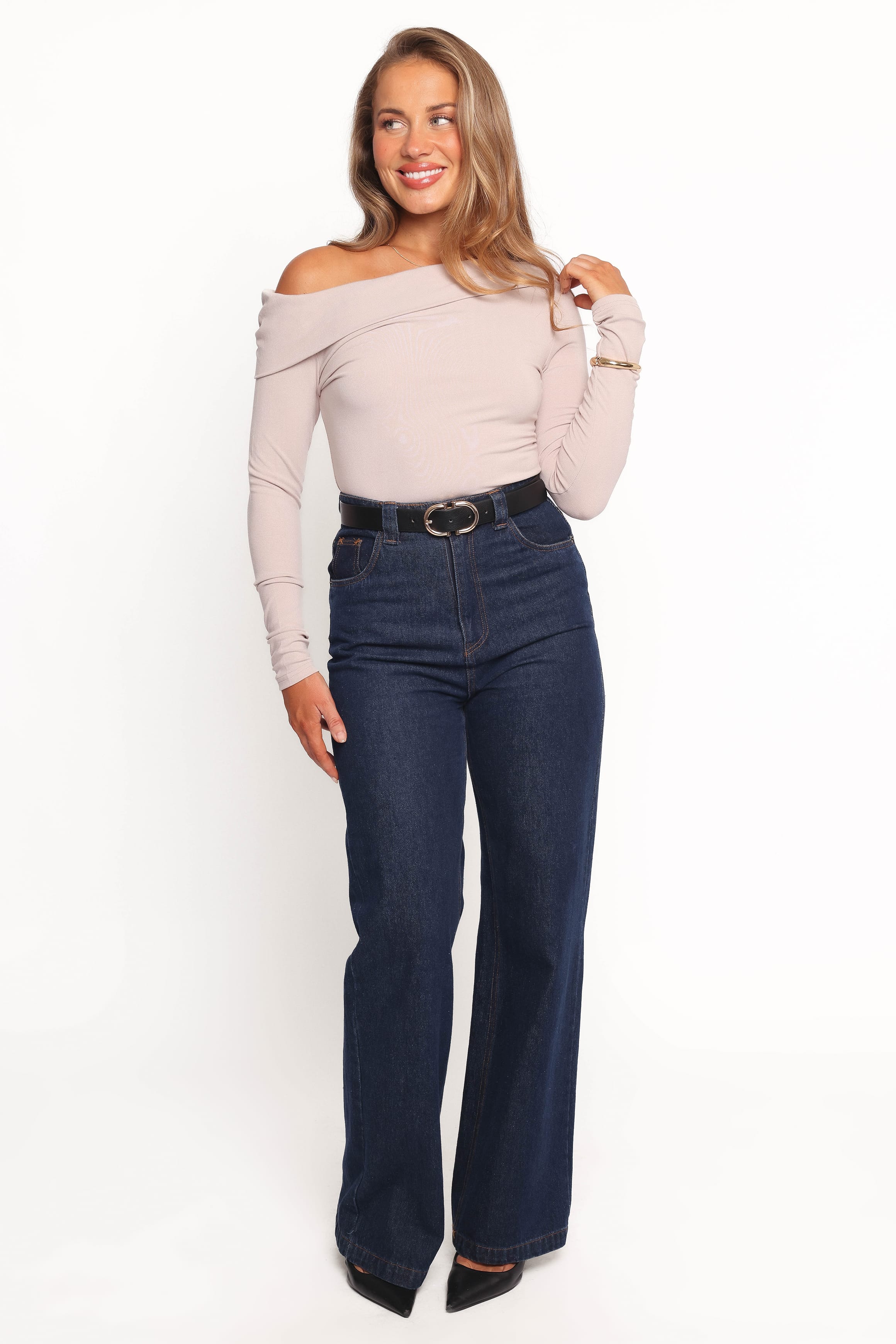 Petal and Pup USA TOPS Liah Off Shoulder Knit Top - Grey