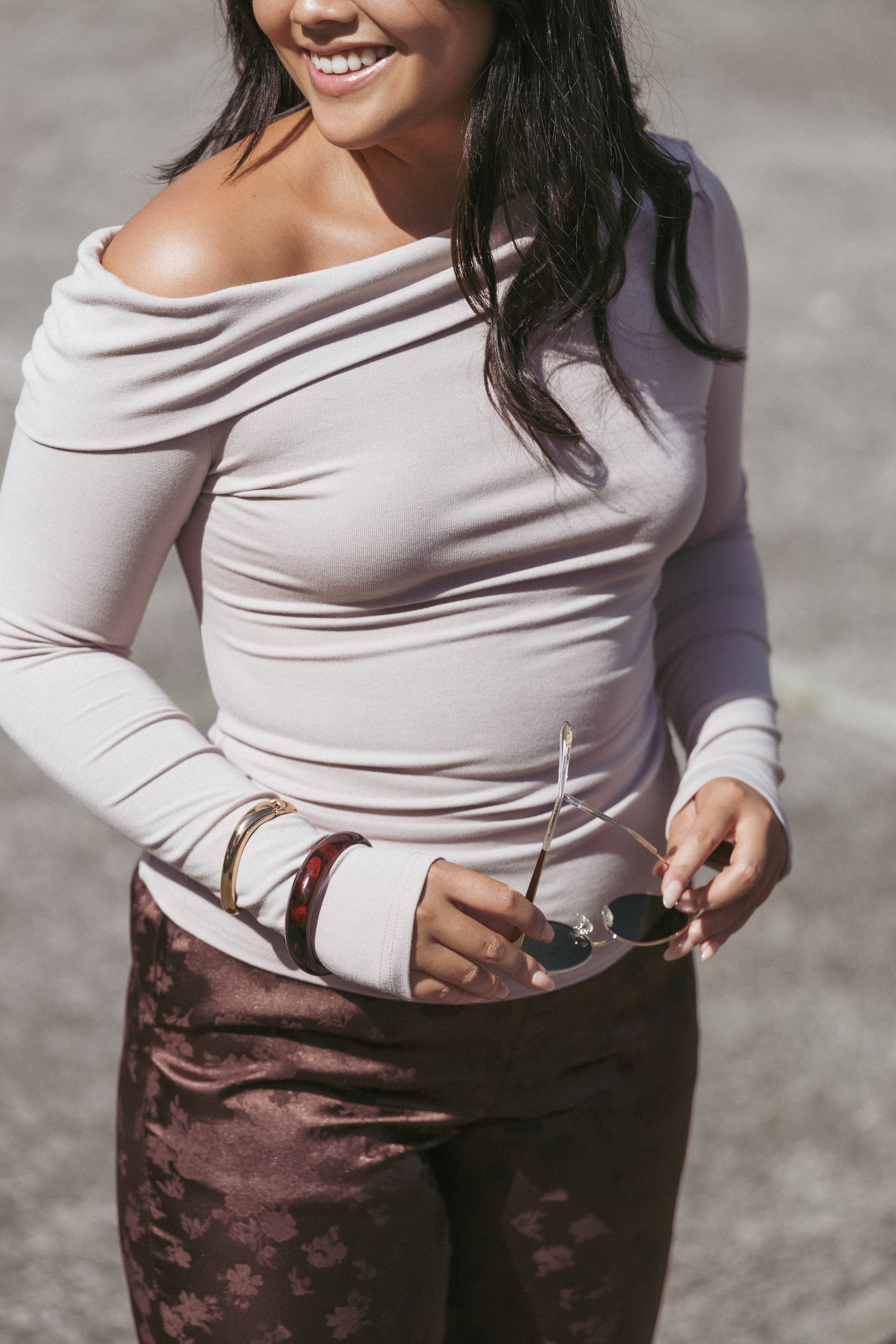 Petal and Pup USA TOPS Liah Off Shoulder Knit Top - Grey