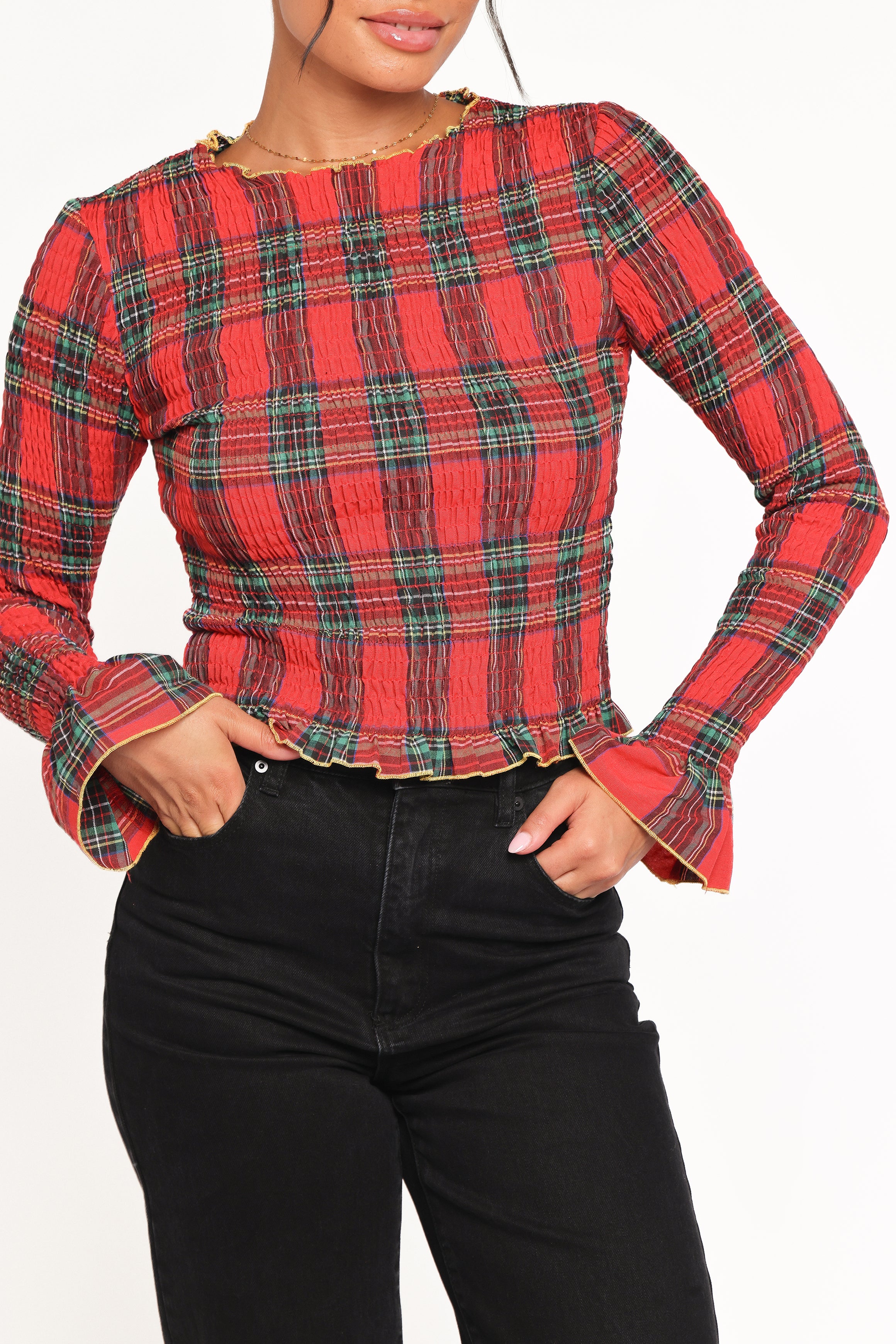 Petal and Pup USA TOPS Lillee Ruched Top - Red Plaid