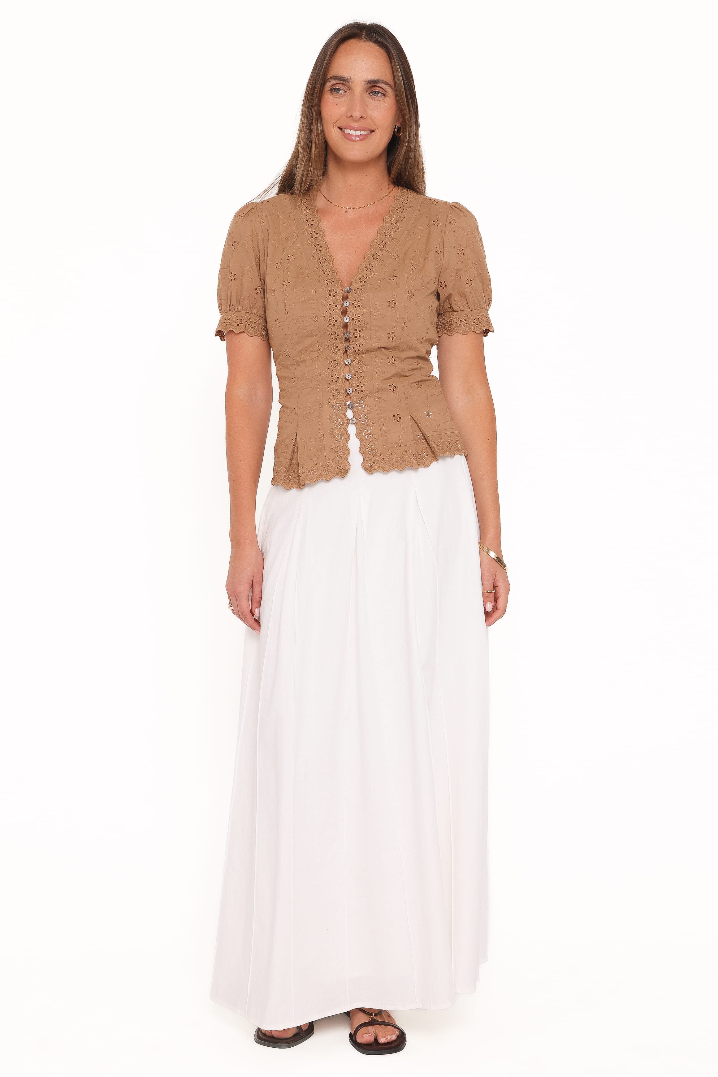 Petal and Pup USA TOPS Lorraine Eyelet Top - Brown