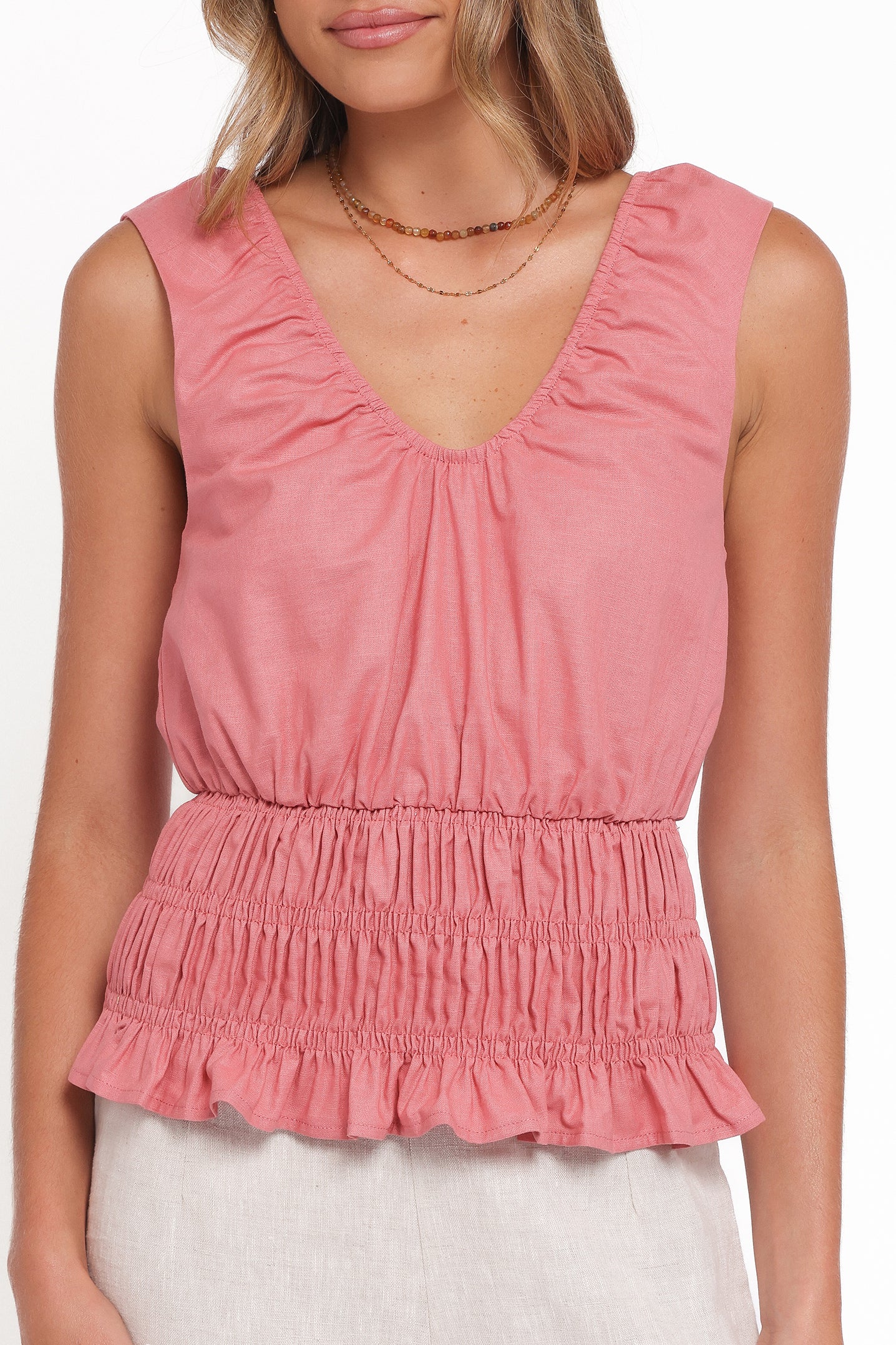 Petal and Pup USA TOPS Lucilla Shirred Waist Top - Petal Pink