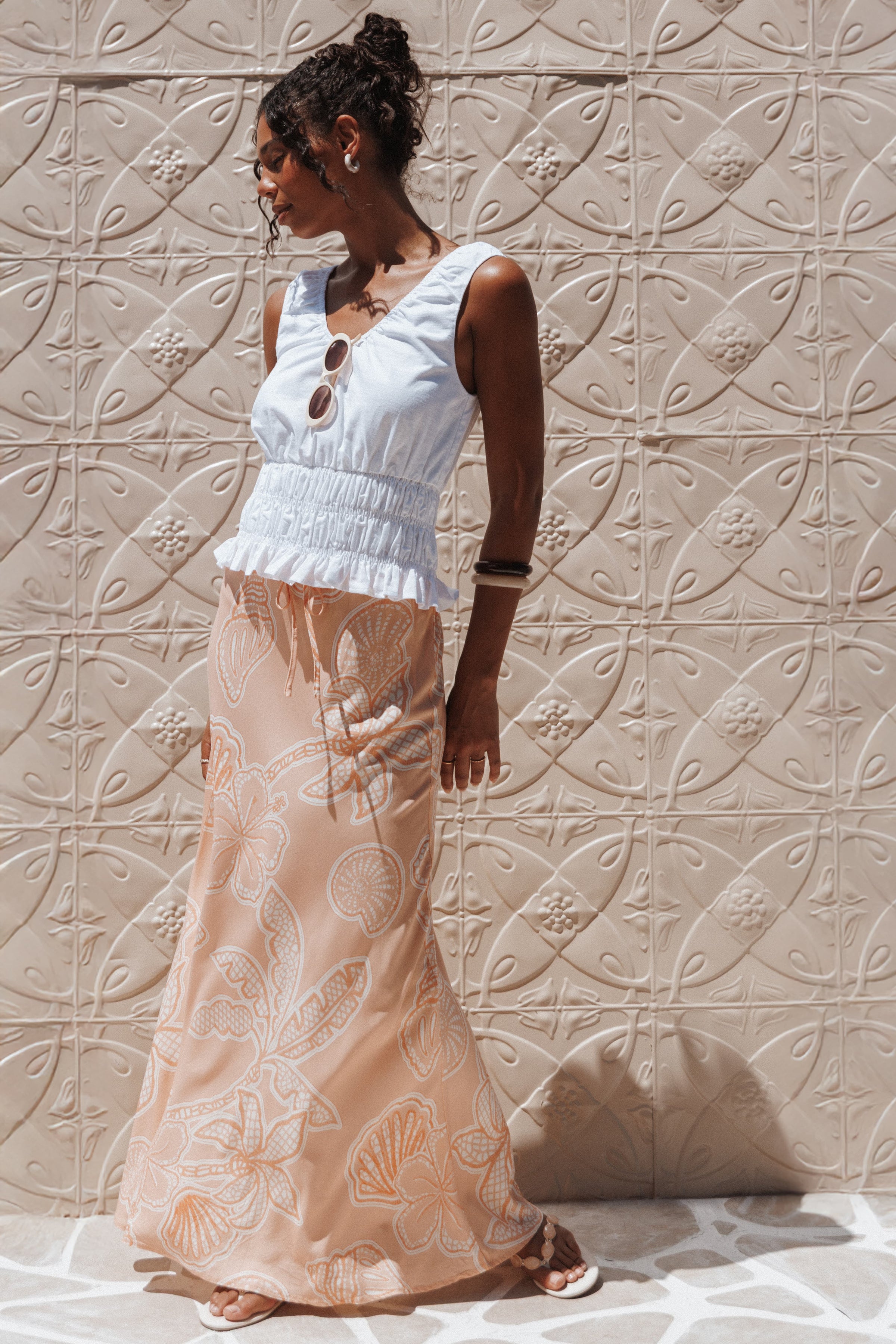Petal and Pup USA TOPS Lucilla Shirred Waist Top - White