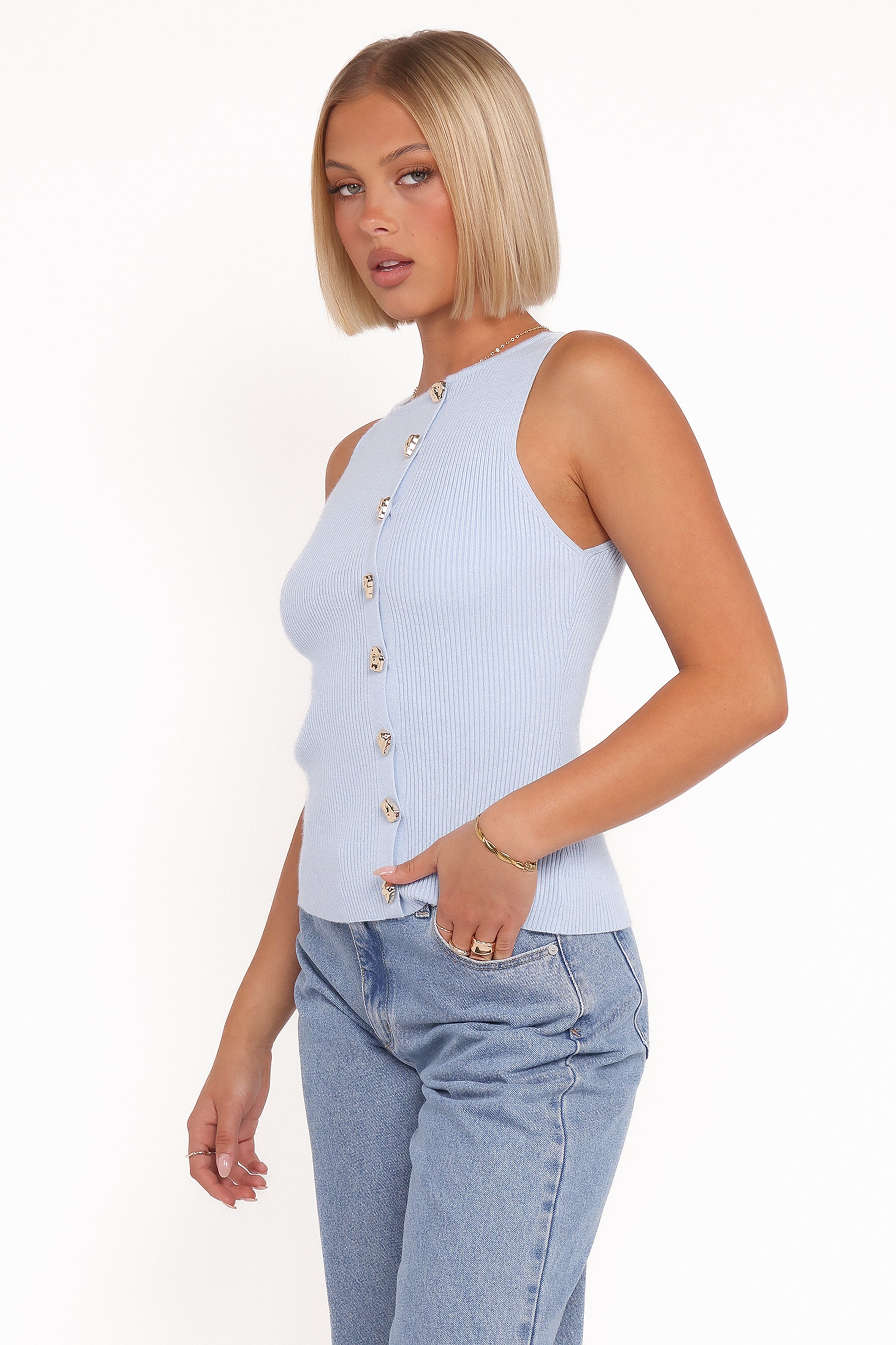 Petal and Pup USA TOPS Lysa Knit Vest Top - Blue