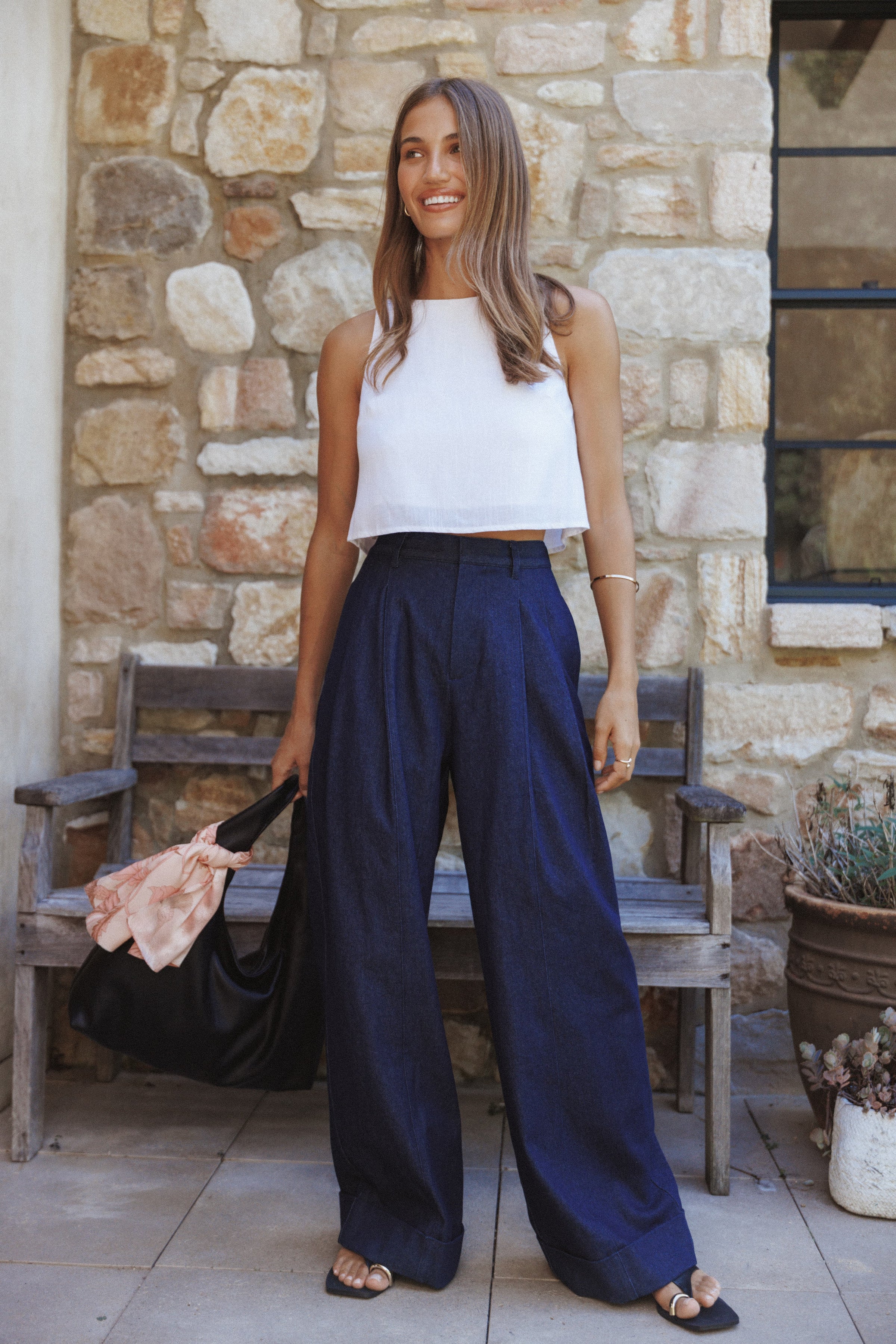 Petal and Pup USA TOPS Madison Linen Cropped Tank - White