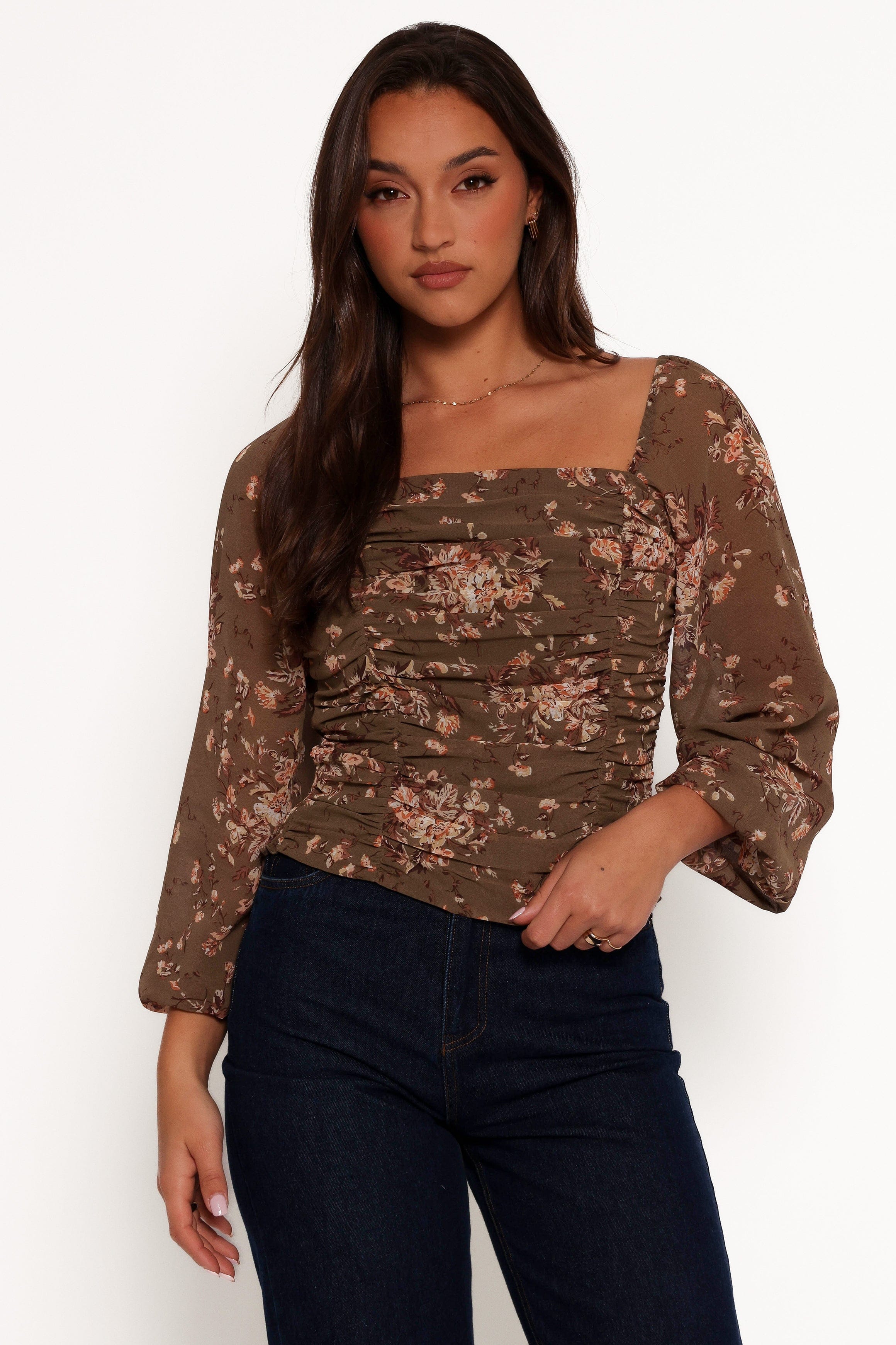 Petal and Pup USA TOPS Maia Long Sleeve Top - Olive Floral