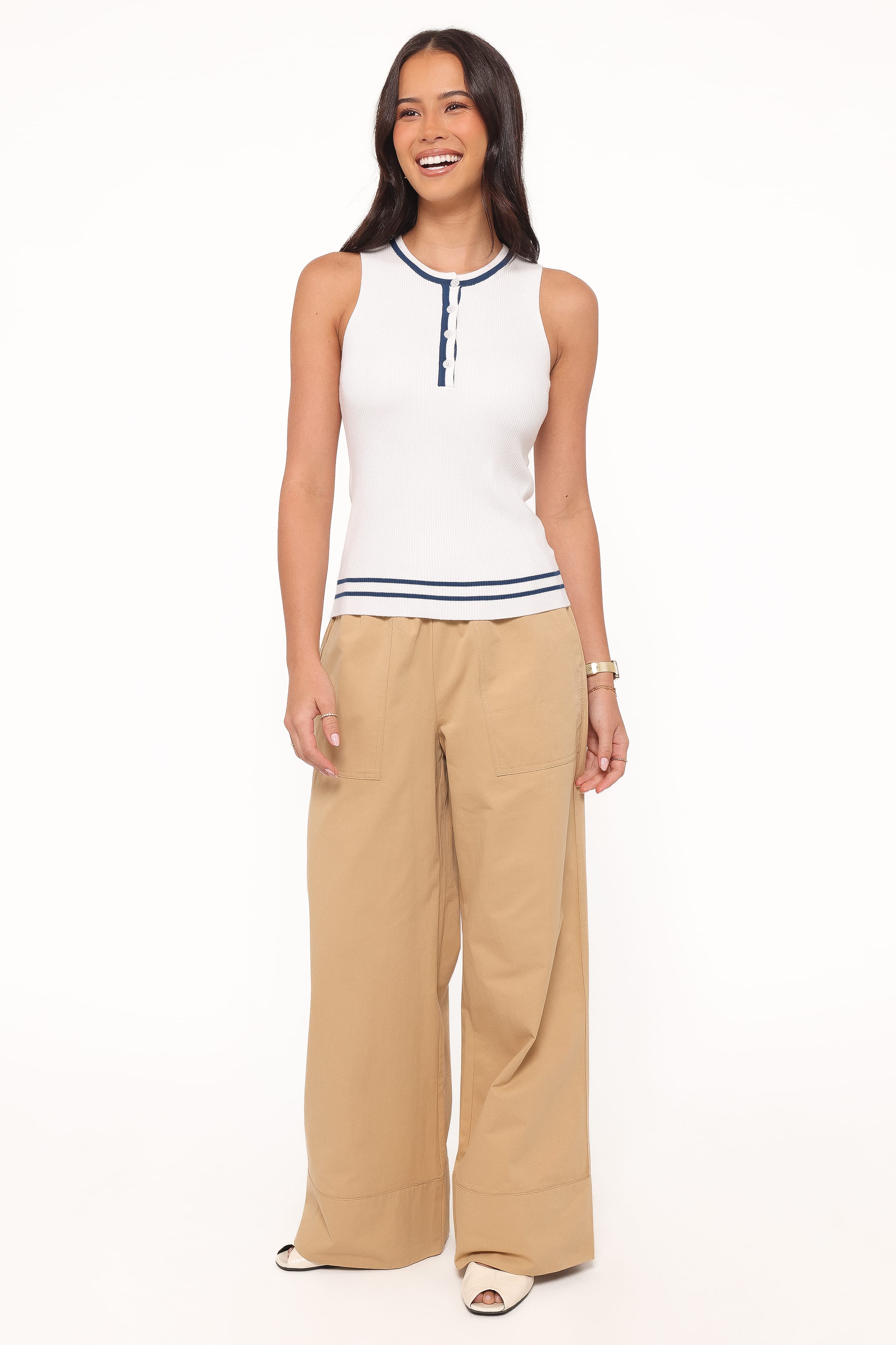 Petal and Pup USA TOPS Marion Henley Knitted Tank Top - White