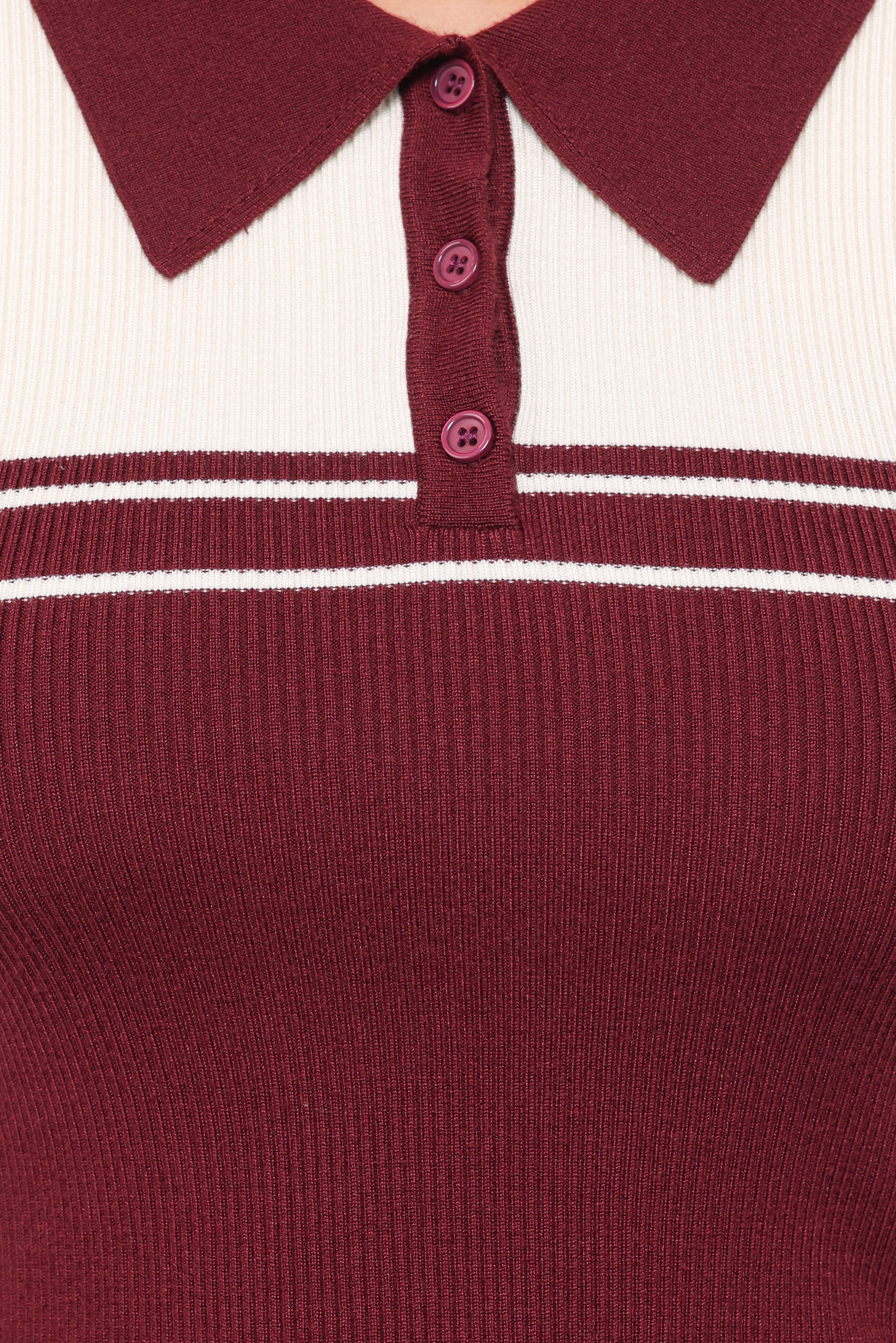 Petal and Pup USA TOPS Maris Knit Polo Top - Burgundy/Cream Stripe