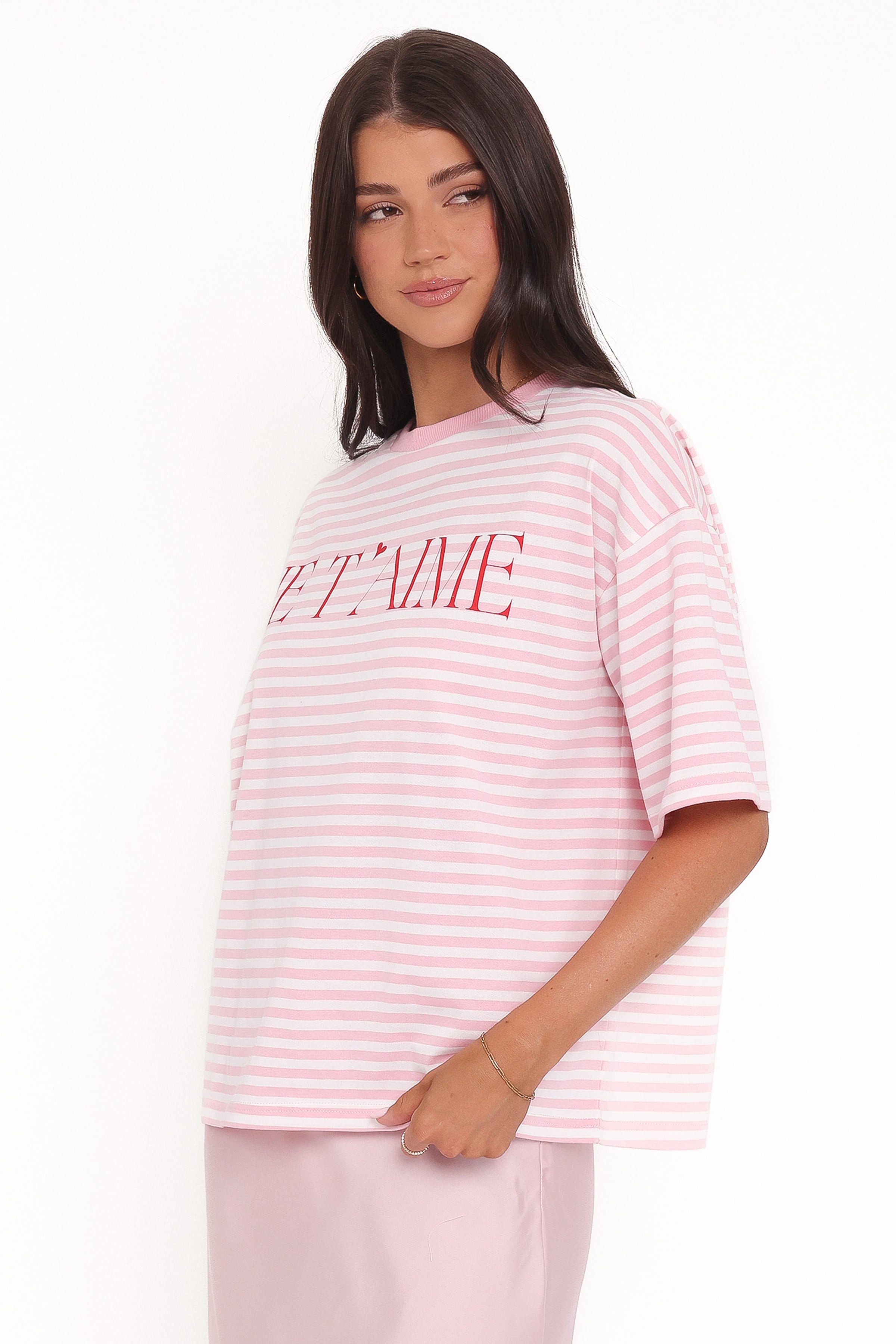 Petal and Pup USA TOPS Marly Je T'Aime Tee - Pink Stripe
