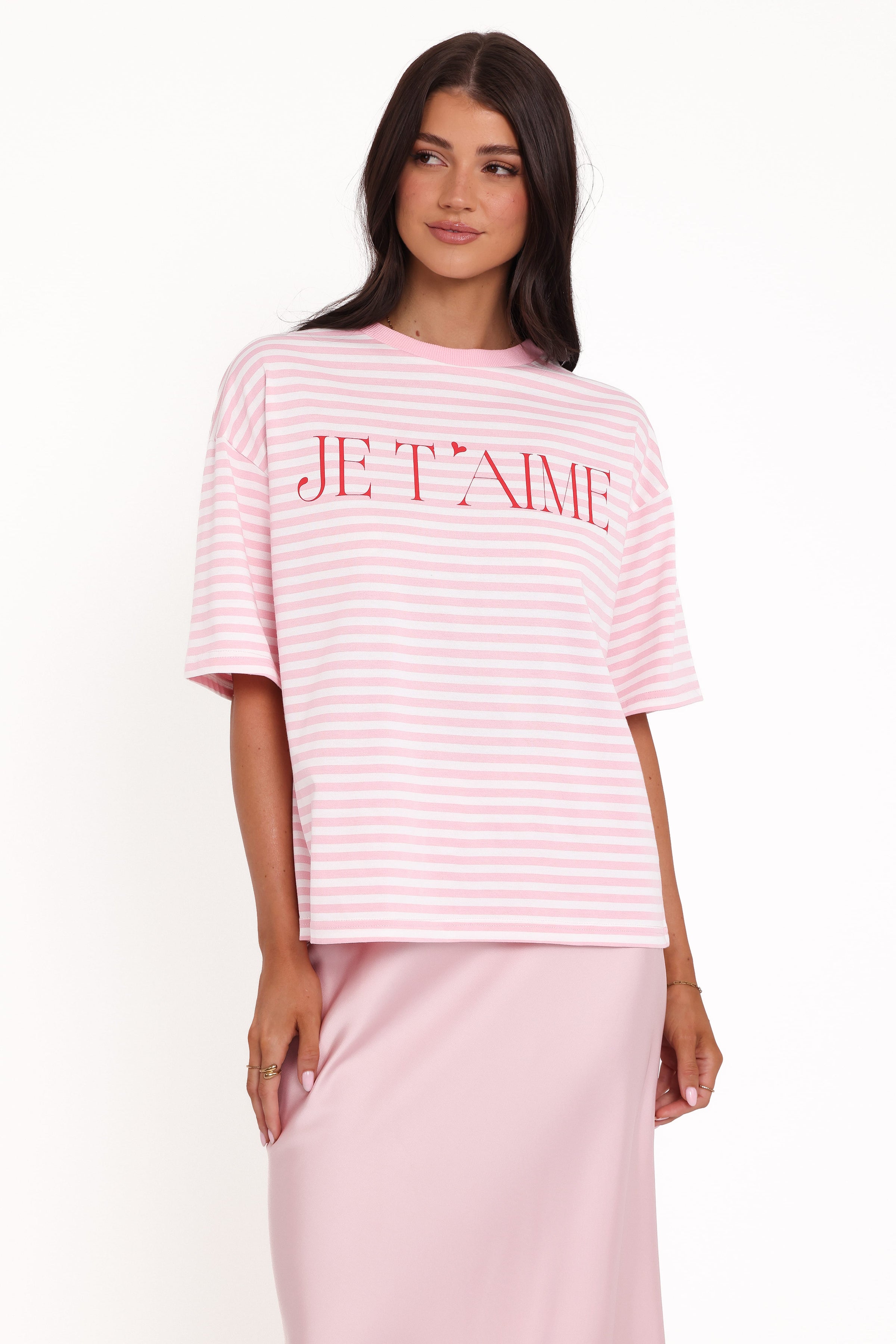 Petal and Pup USA TOPS Marly Je T'Aime Tee - Pink Stripe