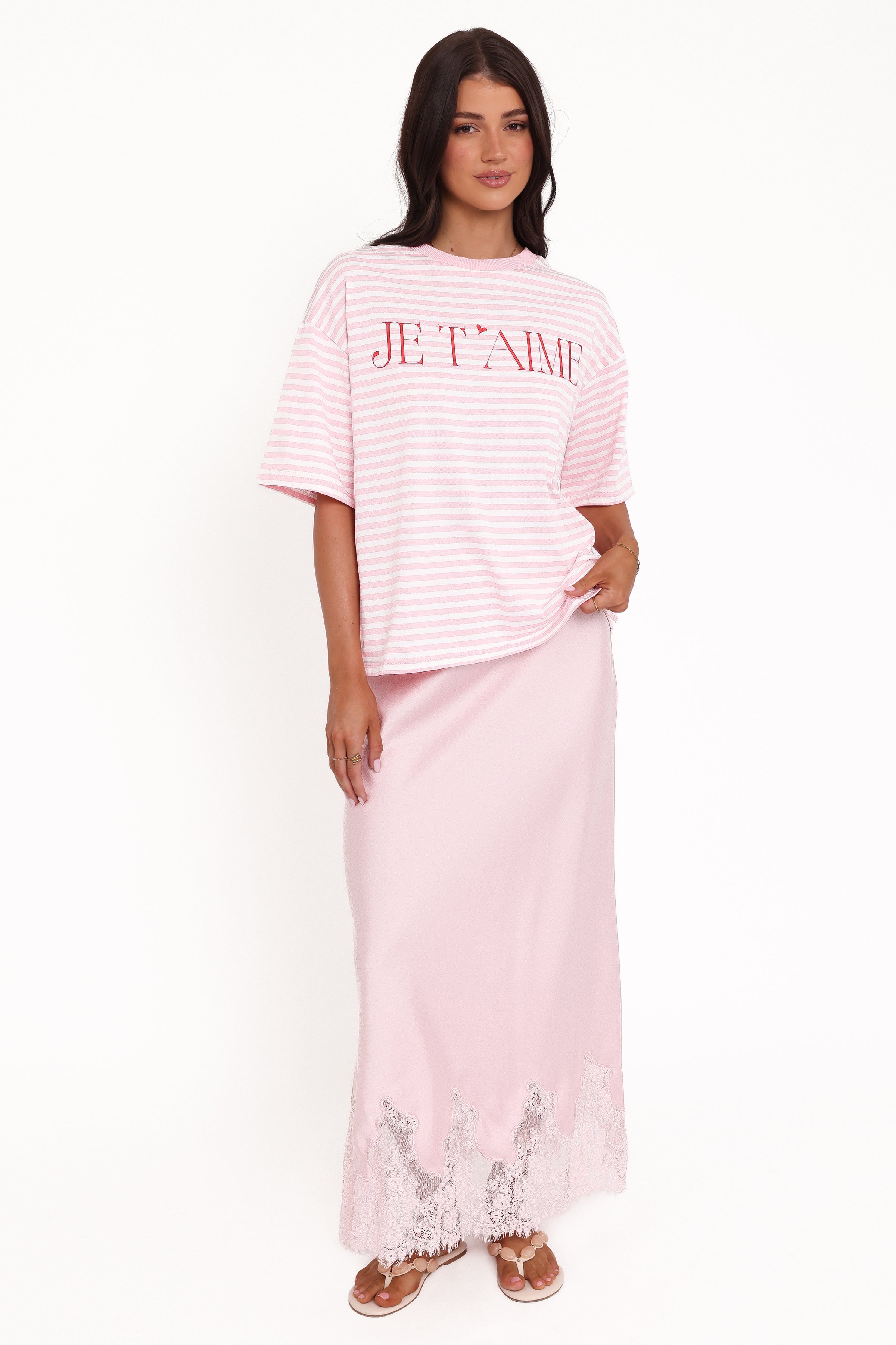 Petal and Pup USA TOPS Marly Je T'Aime Tee - Pink Stripe