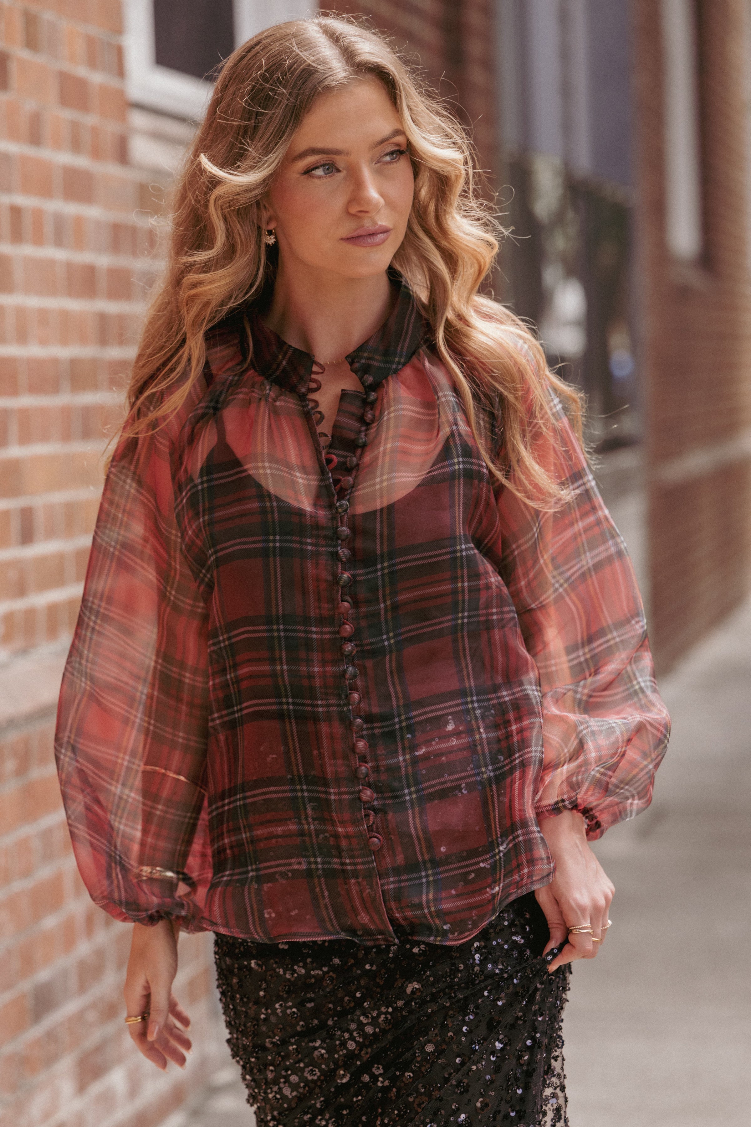 Petal and Pup USA TOPS Marni Organza Top - Red Plaid