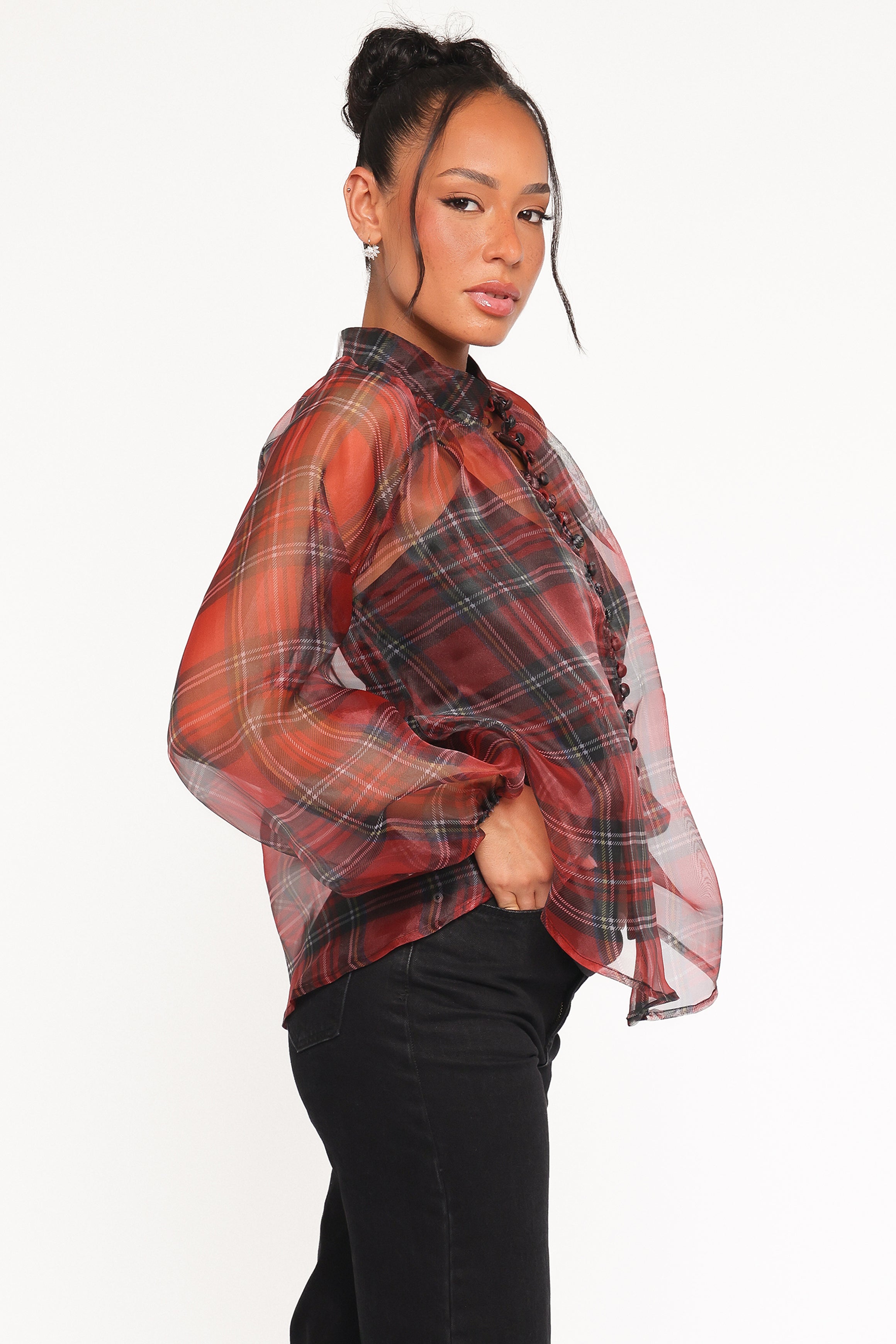 Petal and Pup USA TOPS Marni Organza Top - Red Plaid