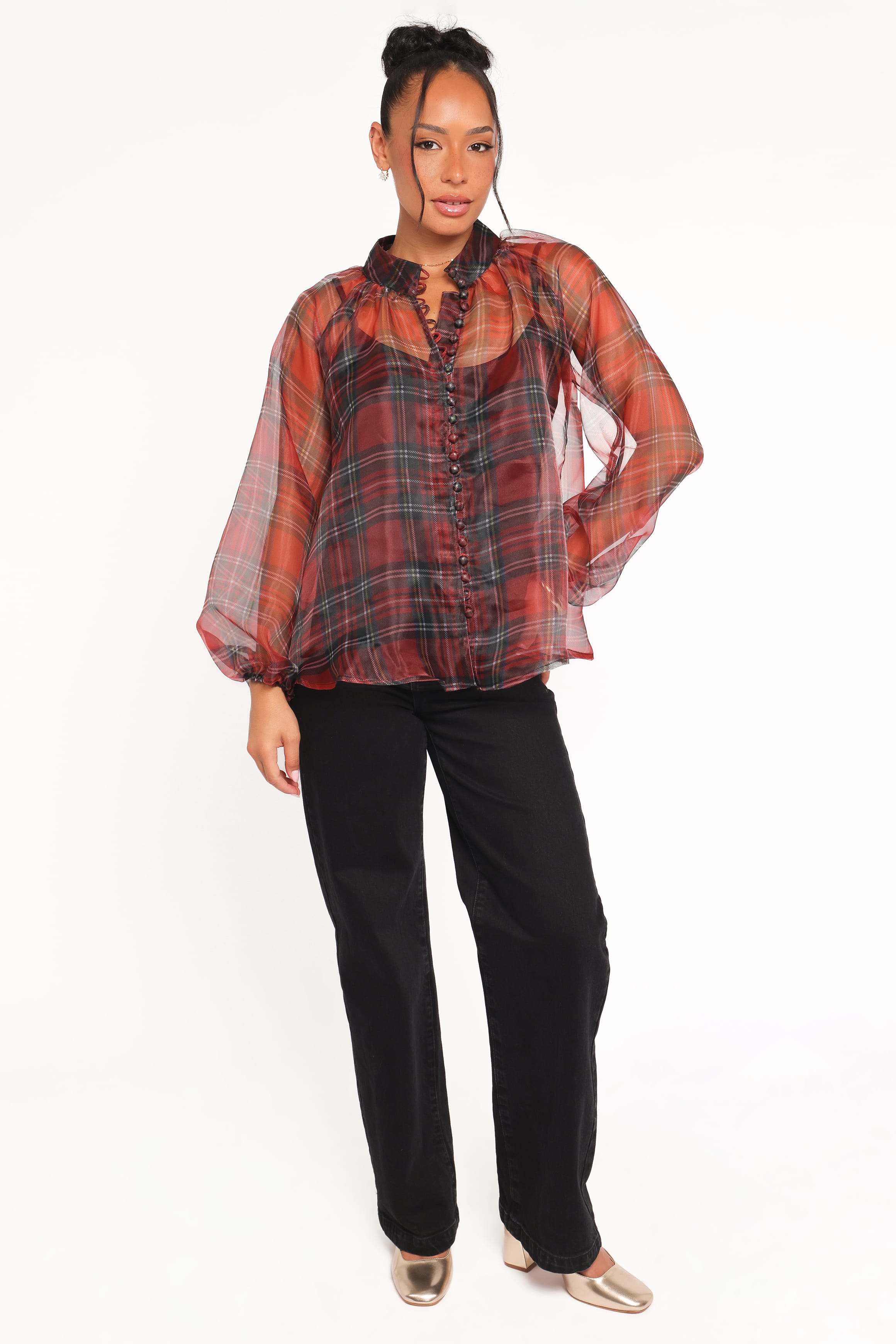 Petal and Pup USA TOPS Marni Organza Top - Red Plaid