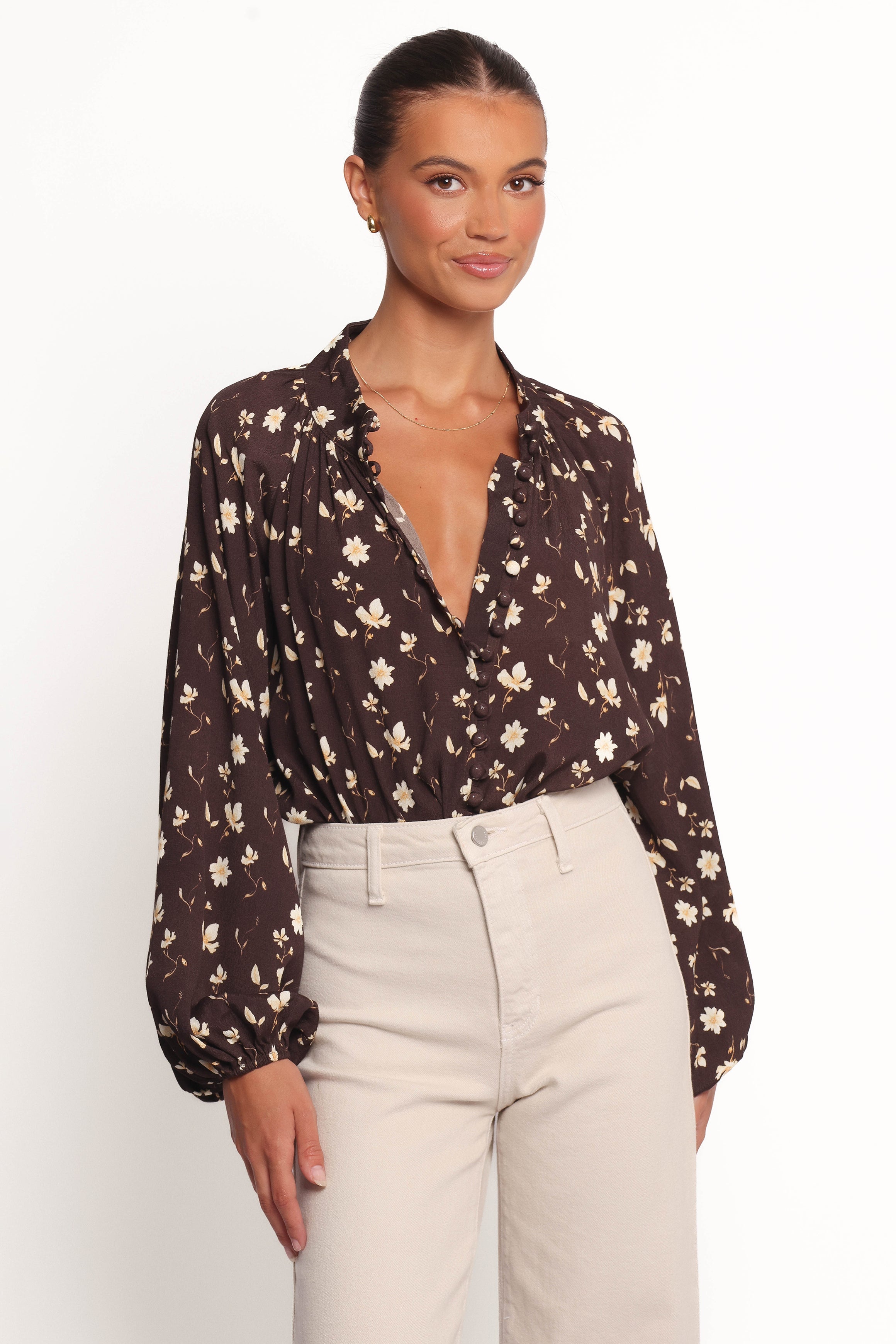 Petal and Pup USA TOPS Marni Top - Brown Ditsy (Hold for Rack)