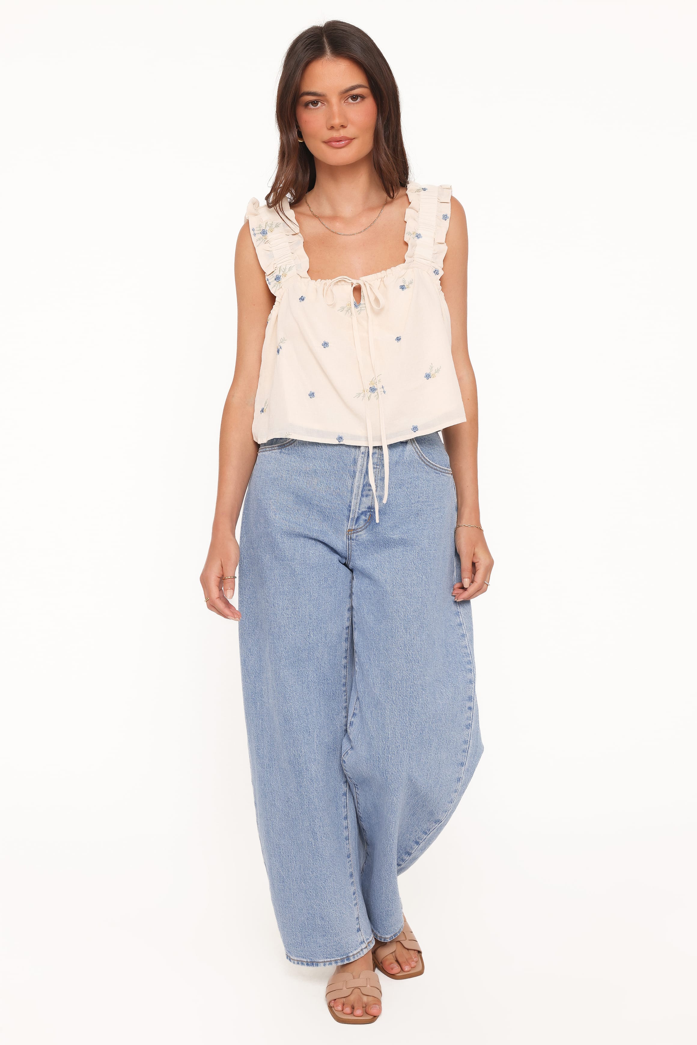 Petal and Pup USA TOPS Marnie Top - Ivory Blue Floral