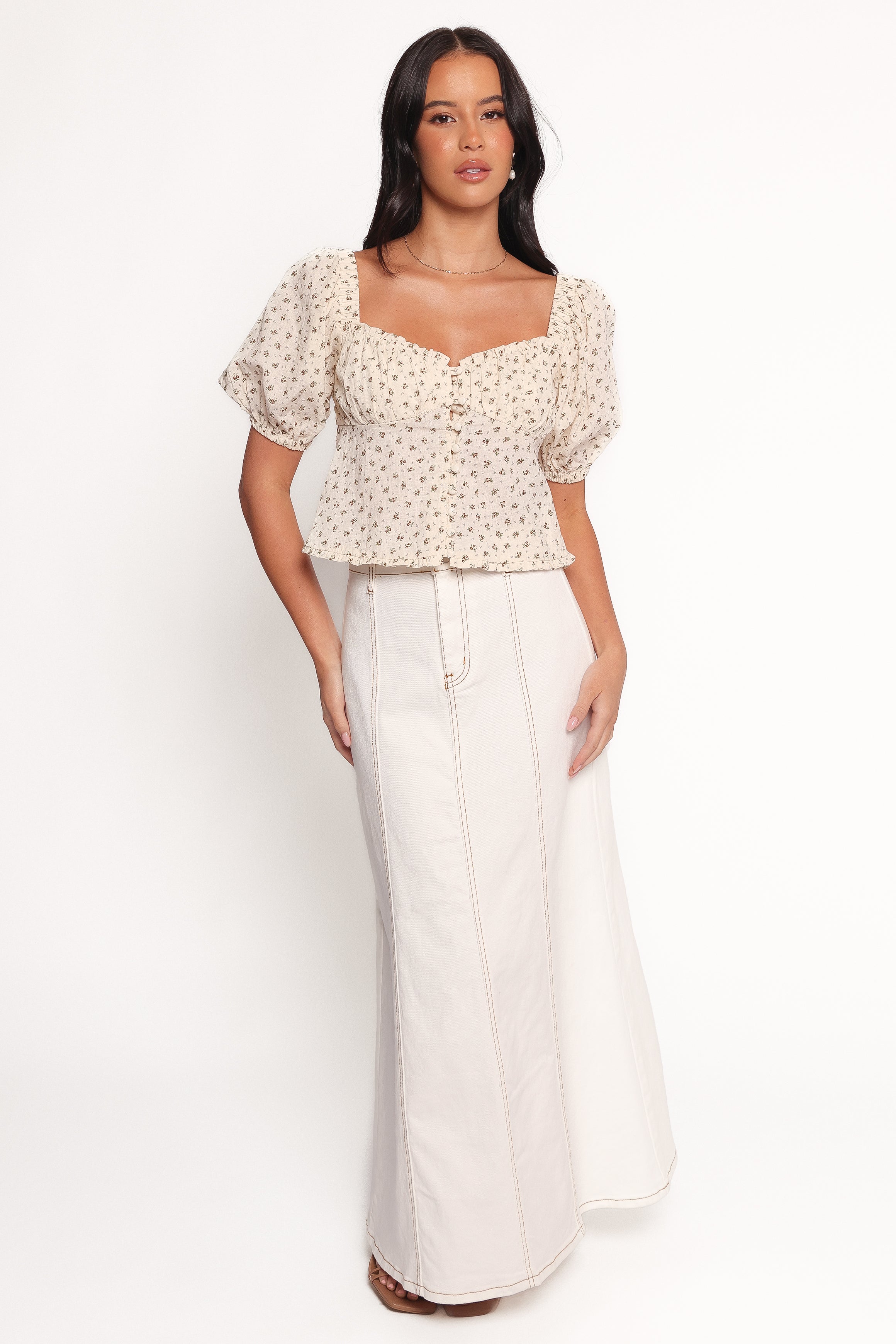 Petal and Pup USA TOPS Maud Top - Cream Brown Floral (Hold for Rack)