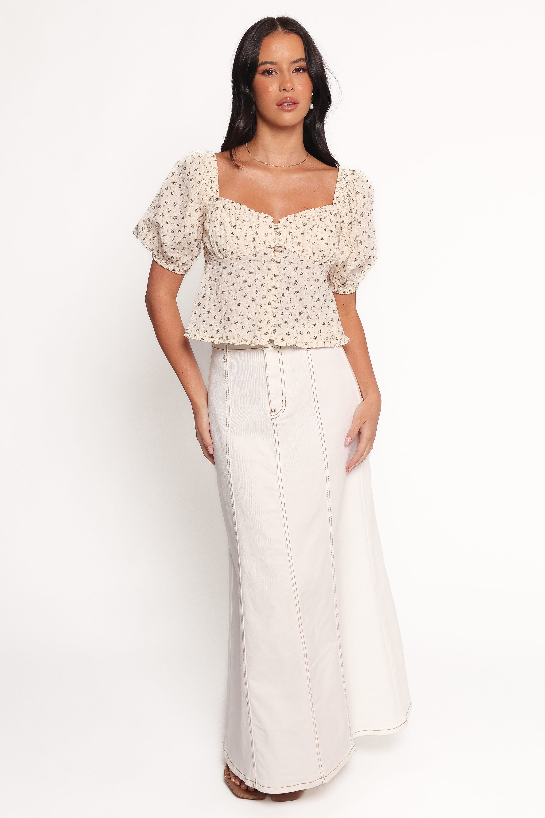 Petal and Pup USA TOPS Maud Top - Cream Brown Floral (Hold for Rack)