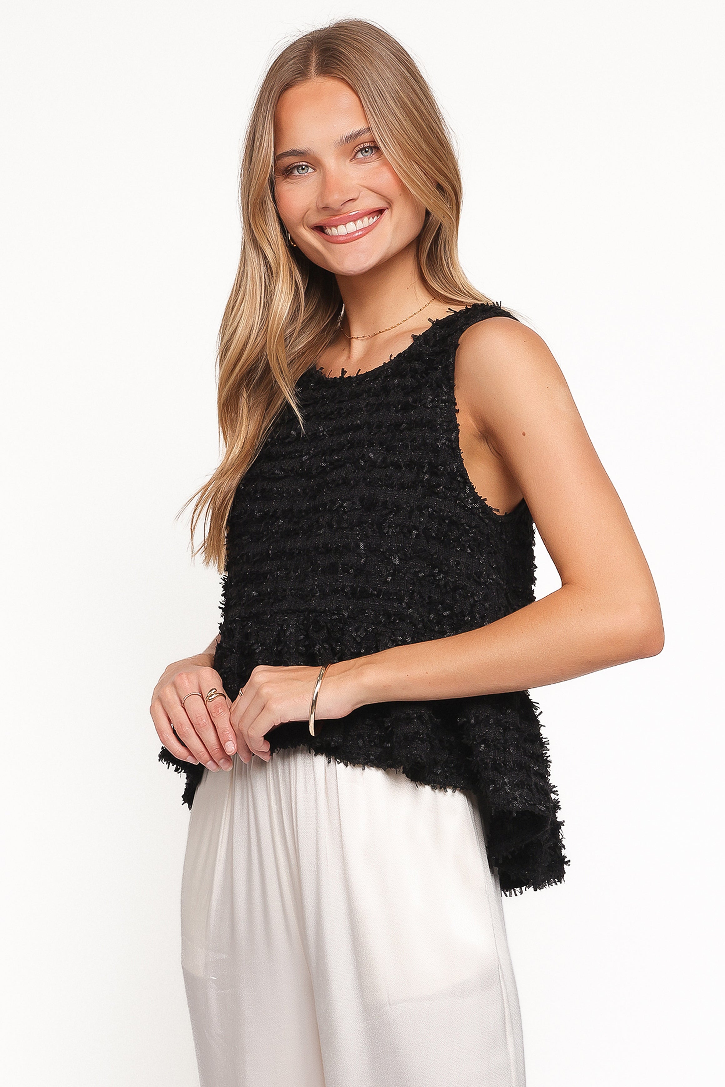Petal and Pup USA TOPS Meira Peplum Drop Hem Tank Top - Black