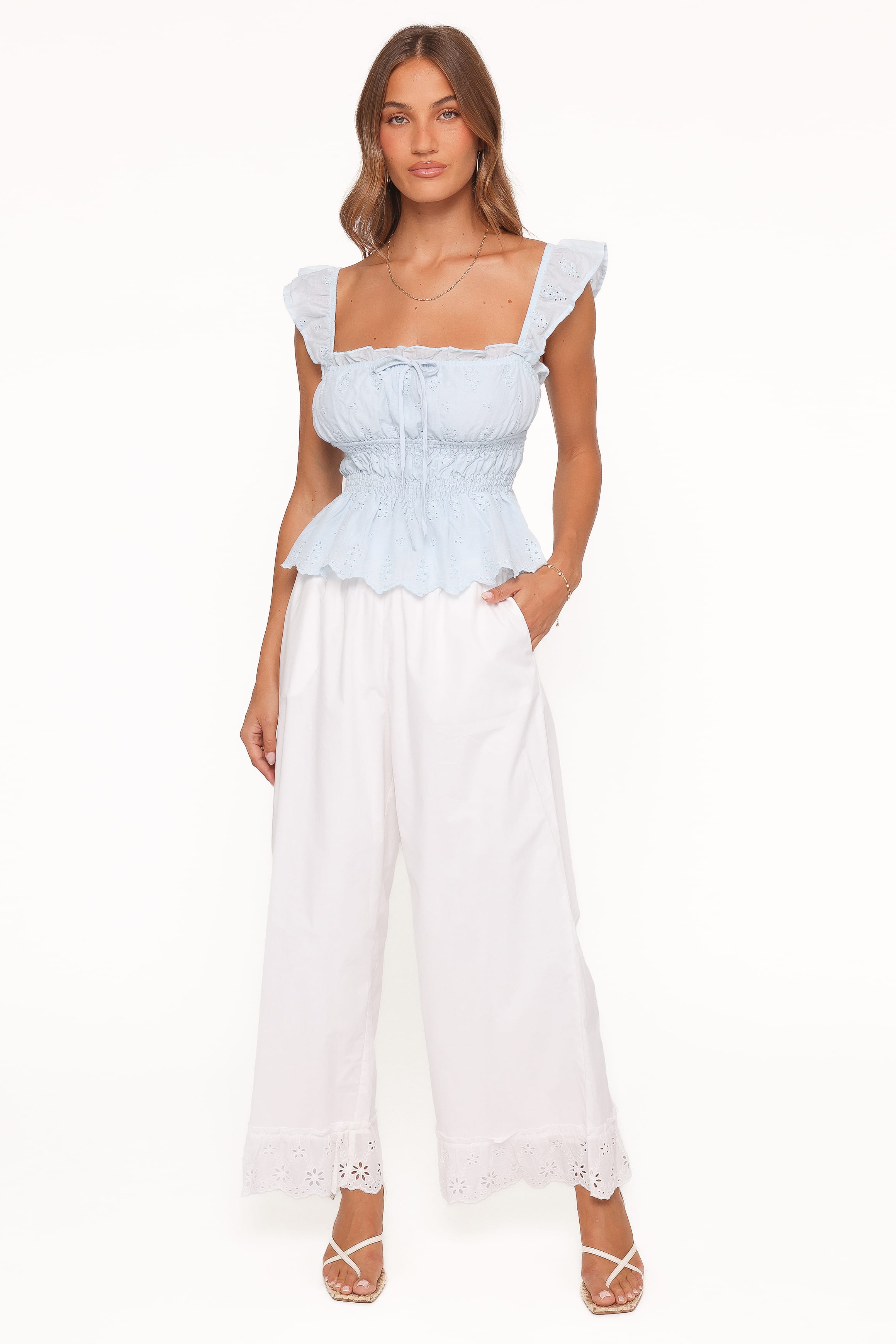 Petal and Pup USA TOPS Melissa Peplum Top - Pale Blue