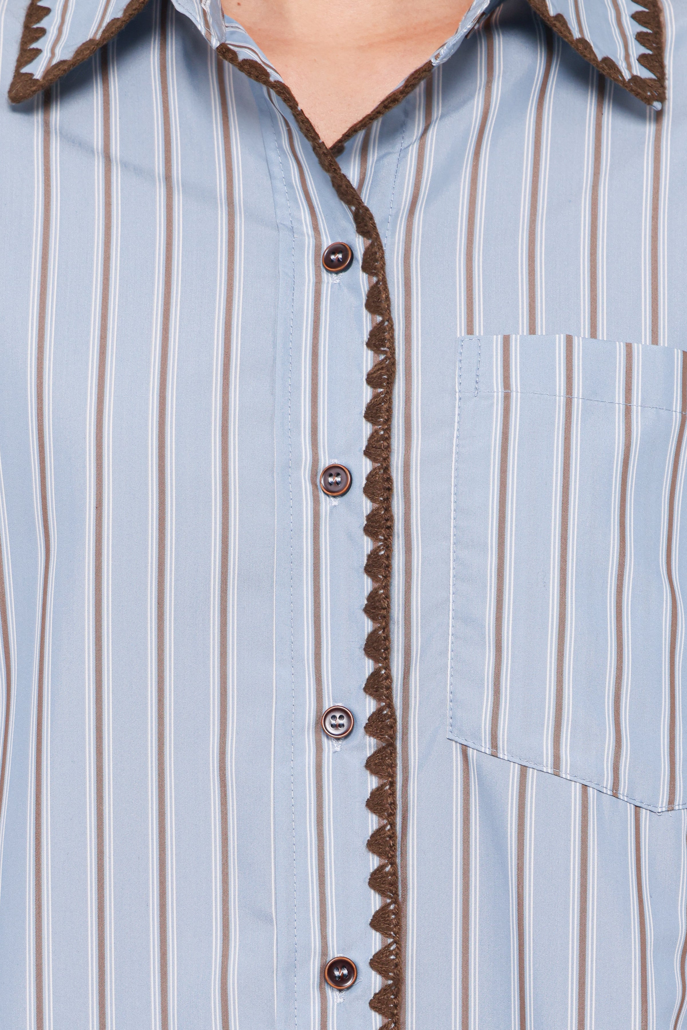 Petal and Pup USA TOPS Mila Button Up Shirt - Blue/Brown Stripe