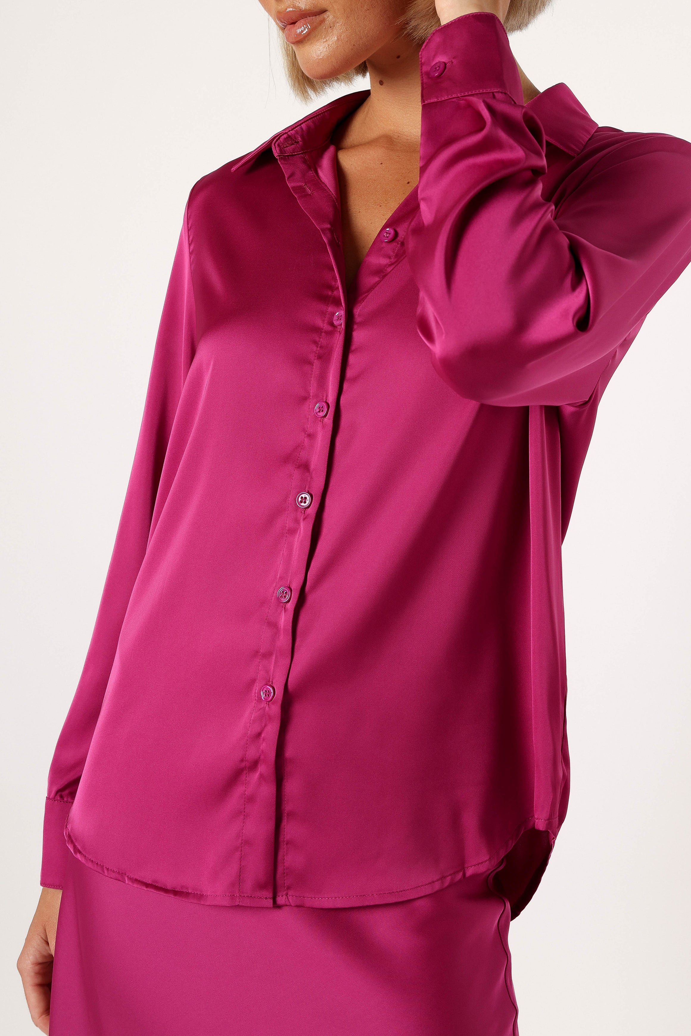 Petal and Pup USA TOPS Narissa Satin Shirt - Magenta