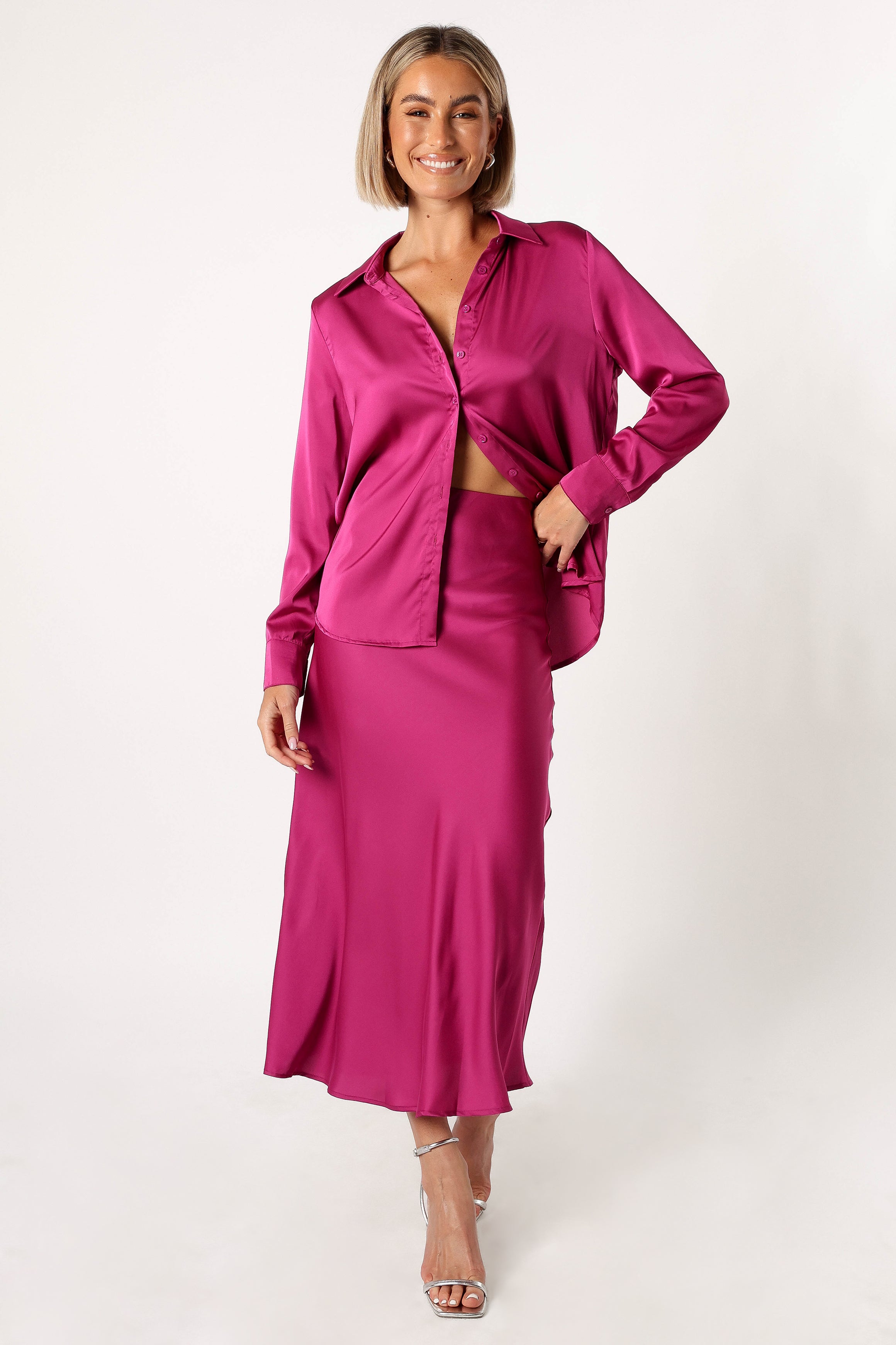 Petal and Pup USA TOPS Narissa Satin Shirt - Magenta