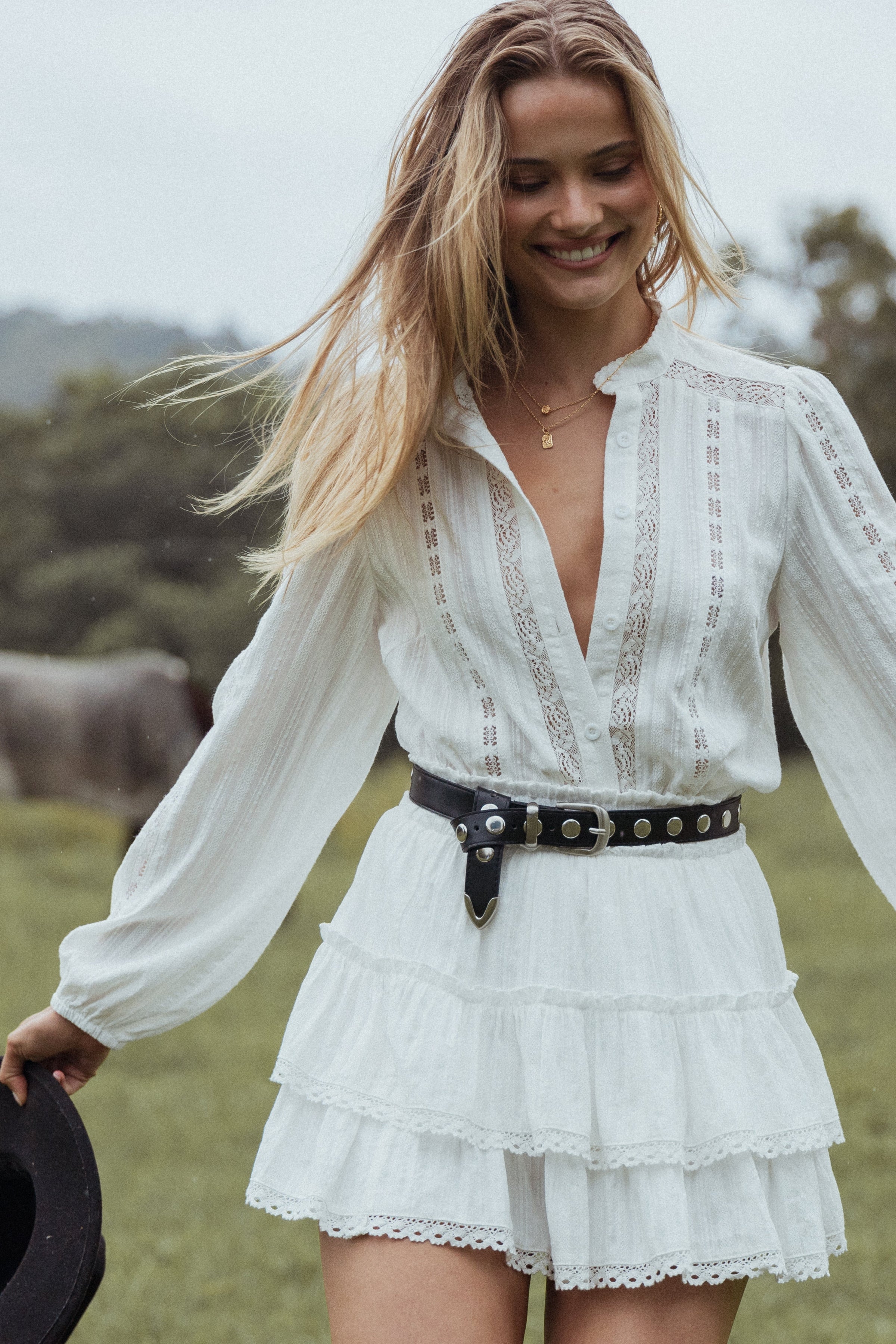 Petal and Pup USA TOPS Nea Lace Detail Top - White