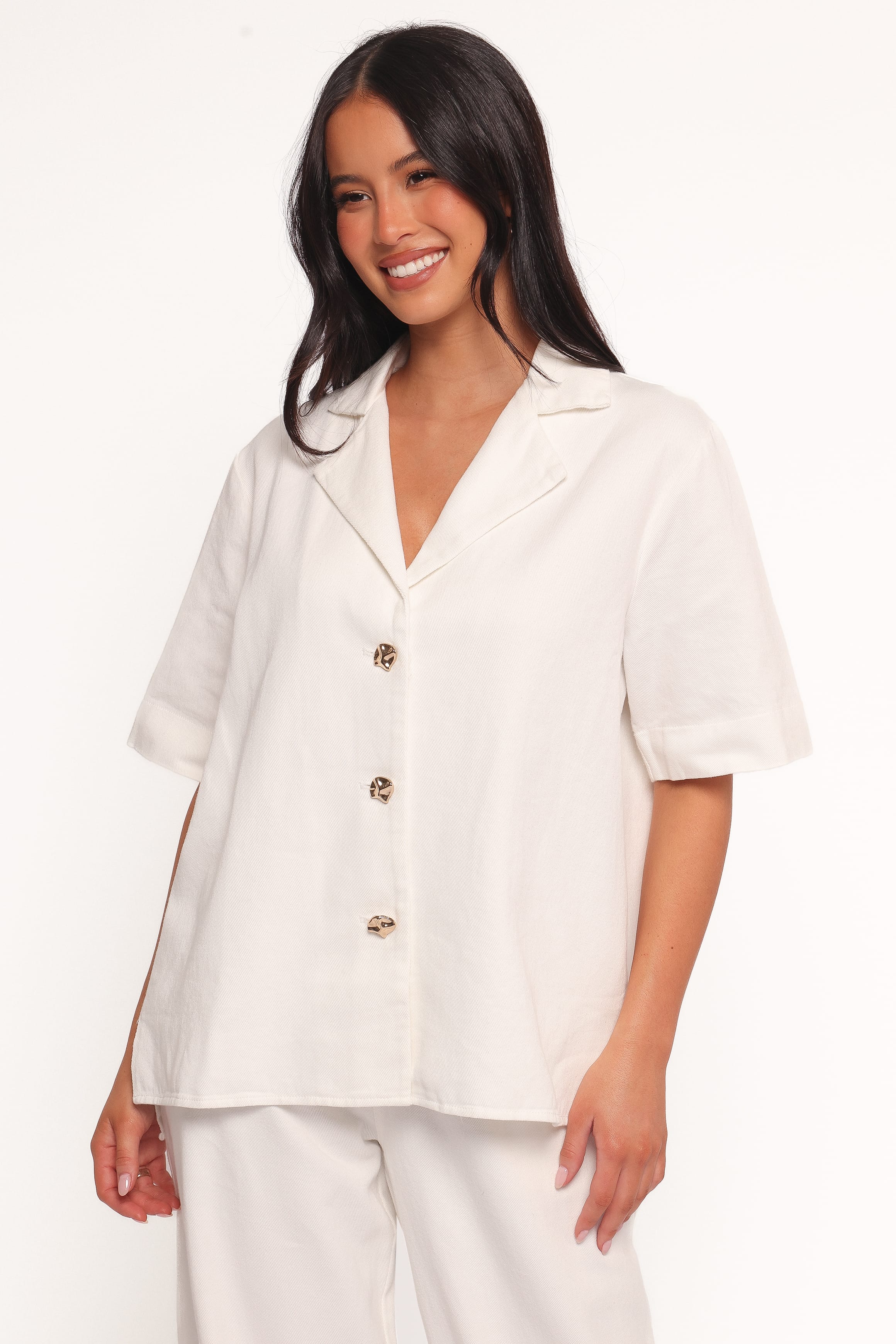 Petal and Pup USA TOPS Odelia Denim Shirt - Off White