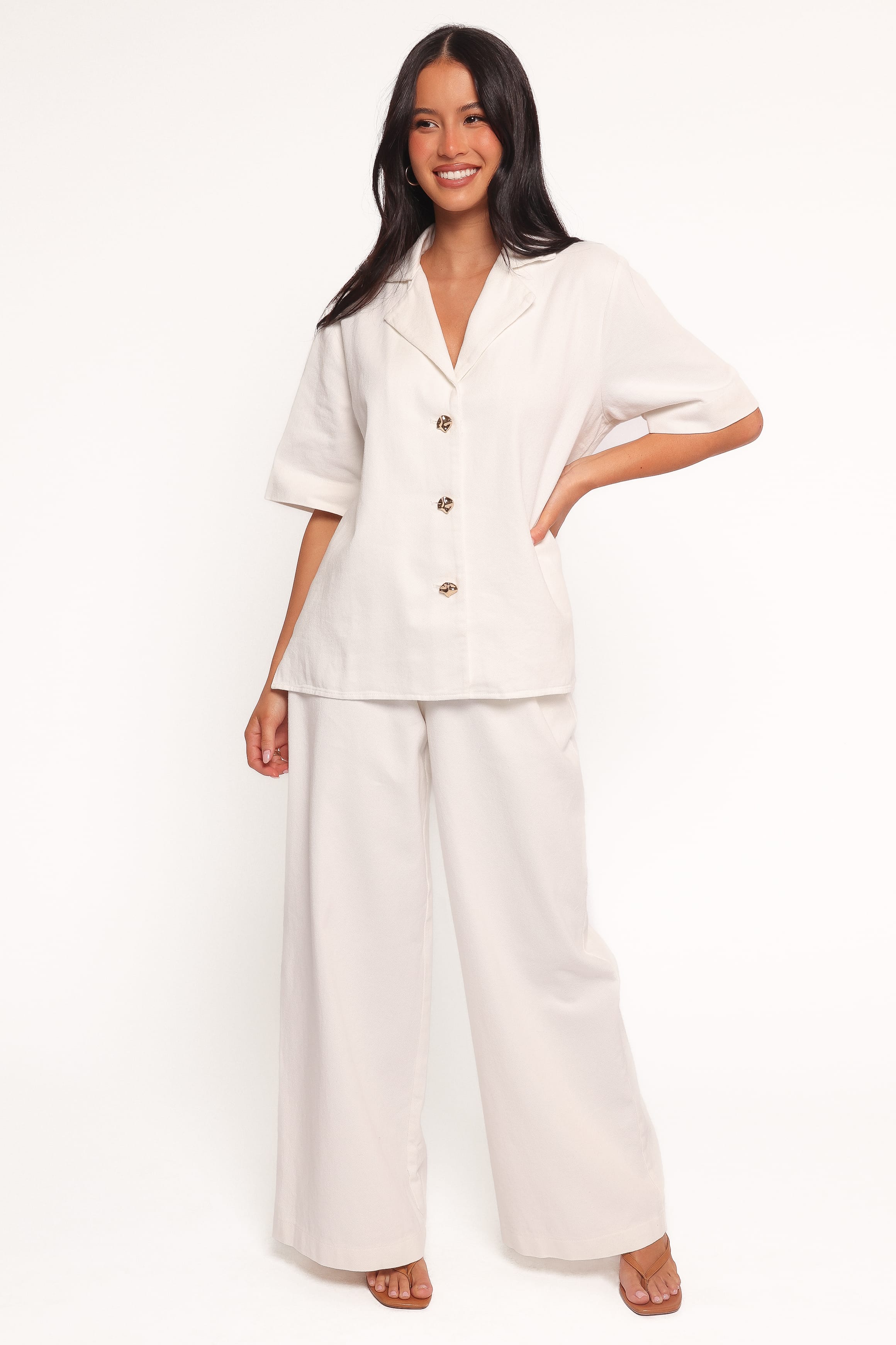 Petal and Pup USA TOPS Odelia Denim Shirt - Off White
