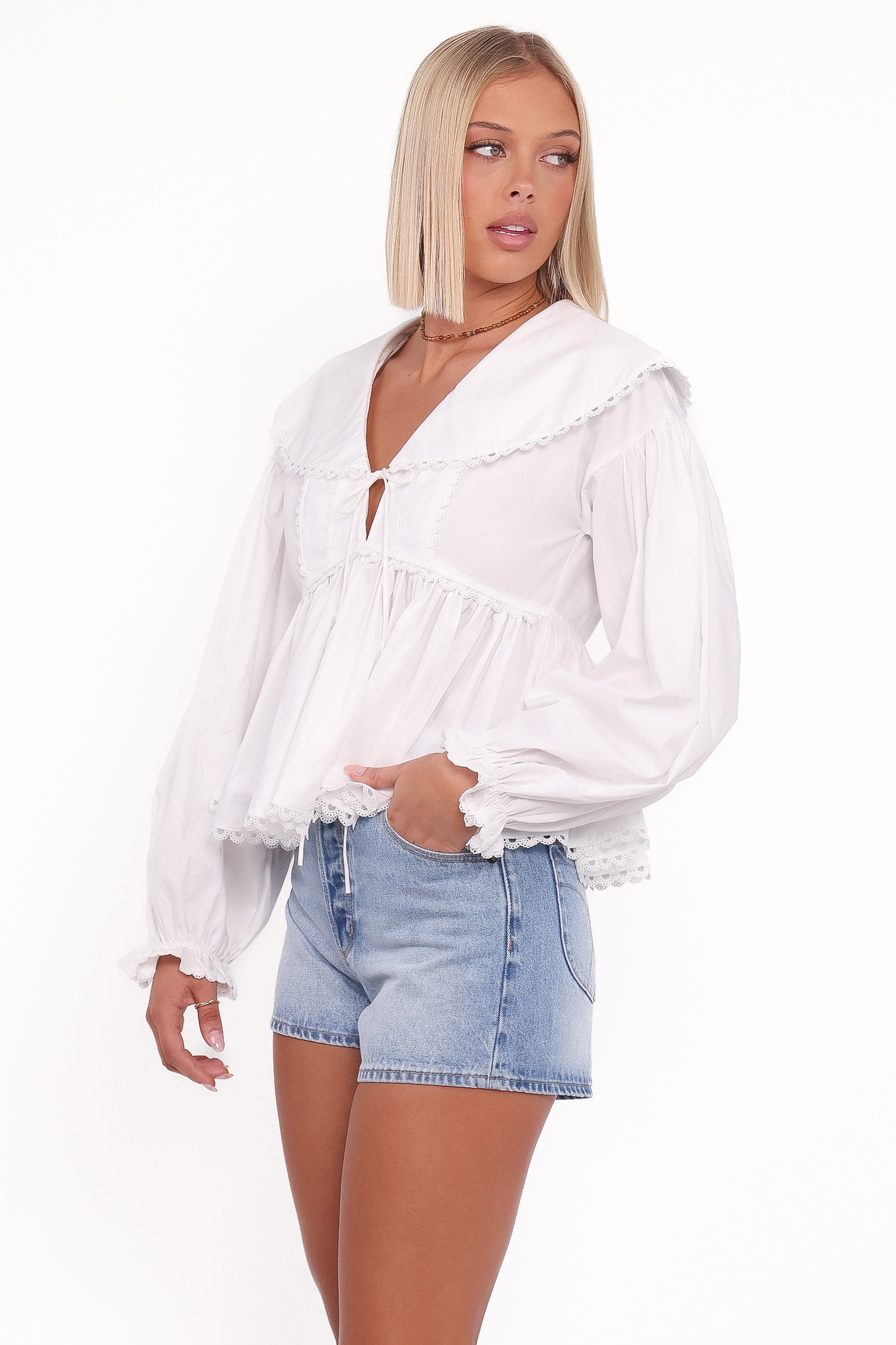 Petal and Pup USA TOPS Orly Lace Trim Top - Off White
