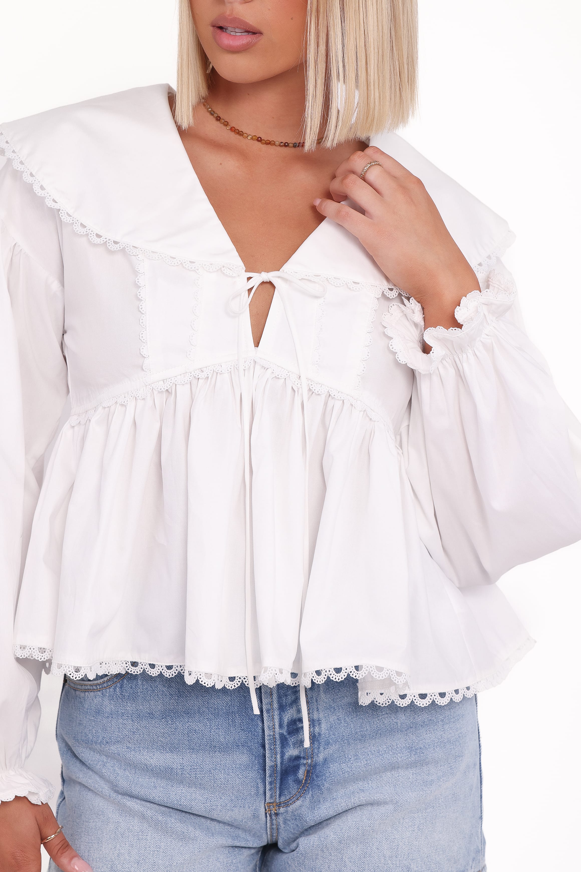 Petal and Pup USA TOPS Orly Lace Trim Top - Off White