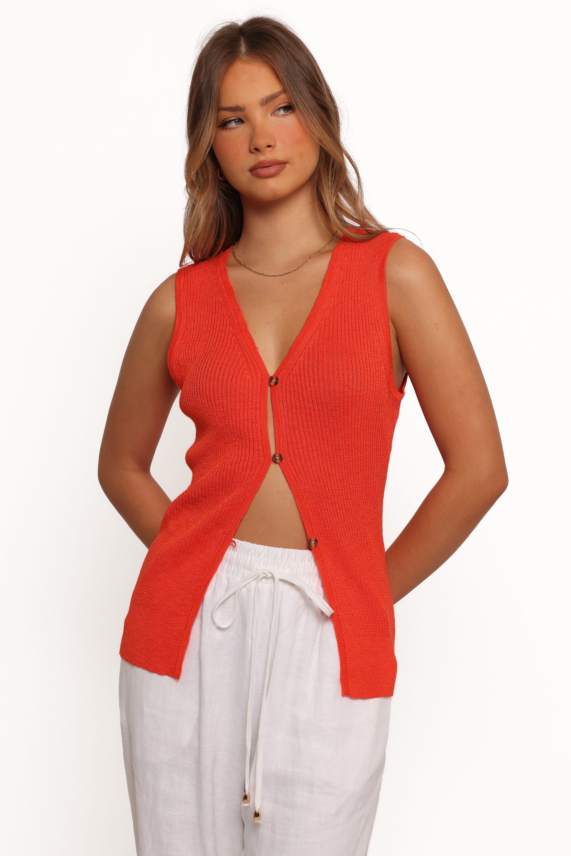 Petal and Pup USA TOPS Parma Knit Vest Top - Blood Orange
