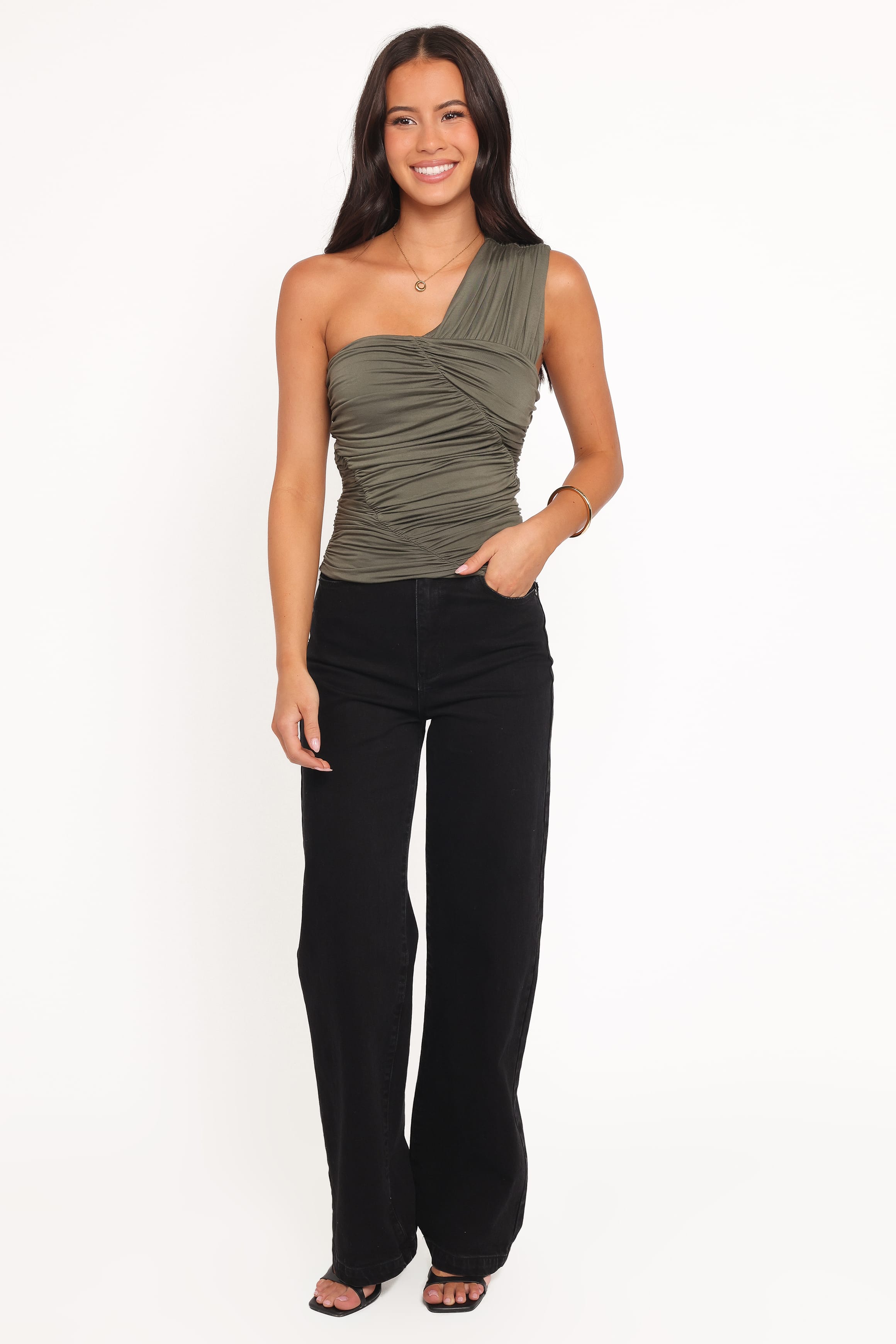 Petal and Pup USA TOPS Phelps One Shoulder Top - Olive