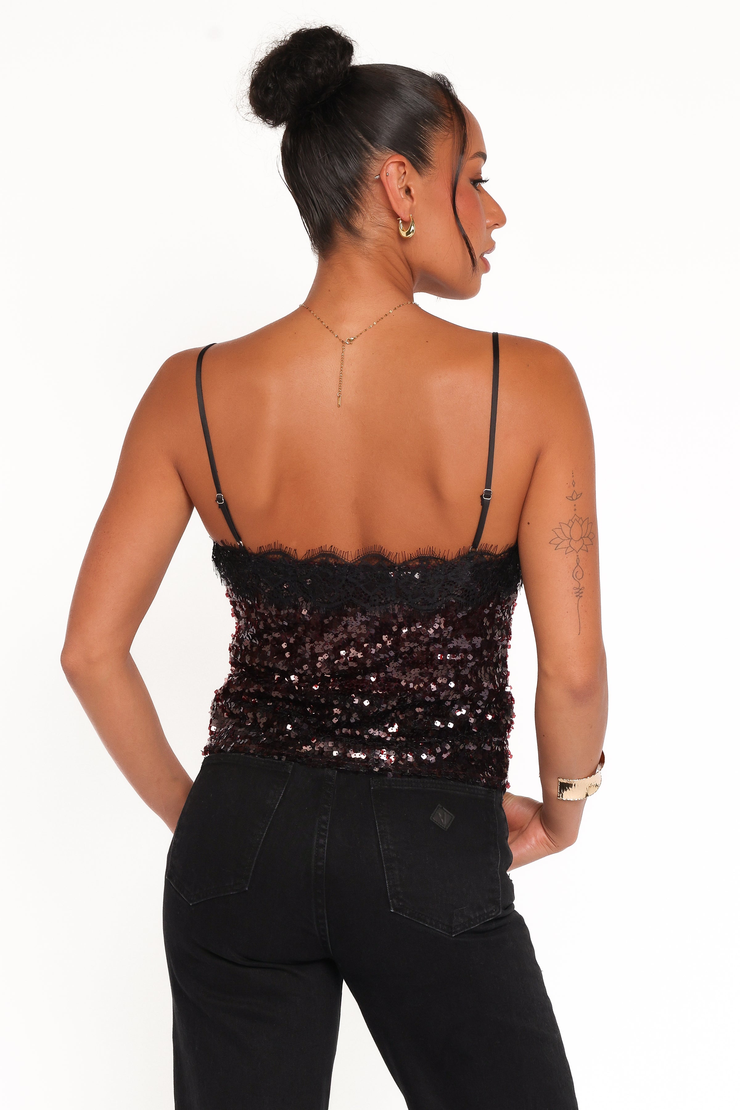 Petal and Pup USA TOPS Pixie Lace And Sequins Cami - Burgundy