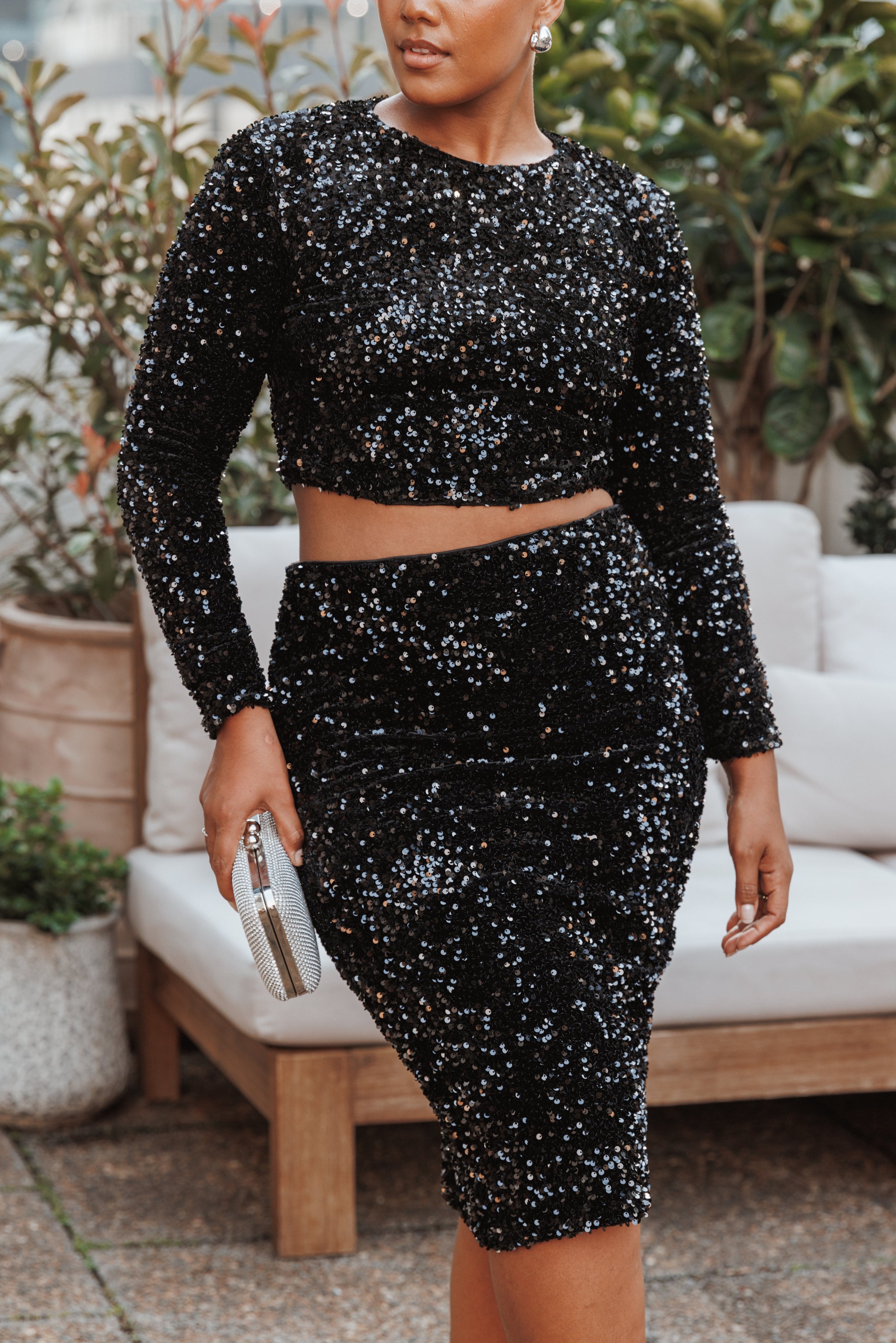 Petal and Pup USA TOPS Quinne Cropped Sequin Top - Black