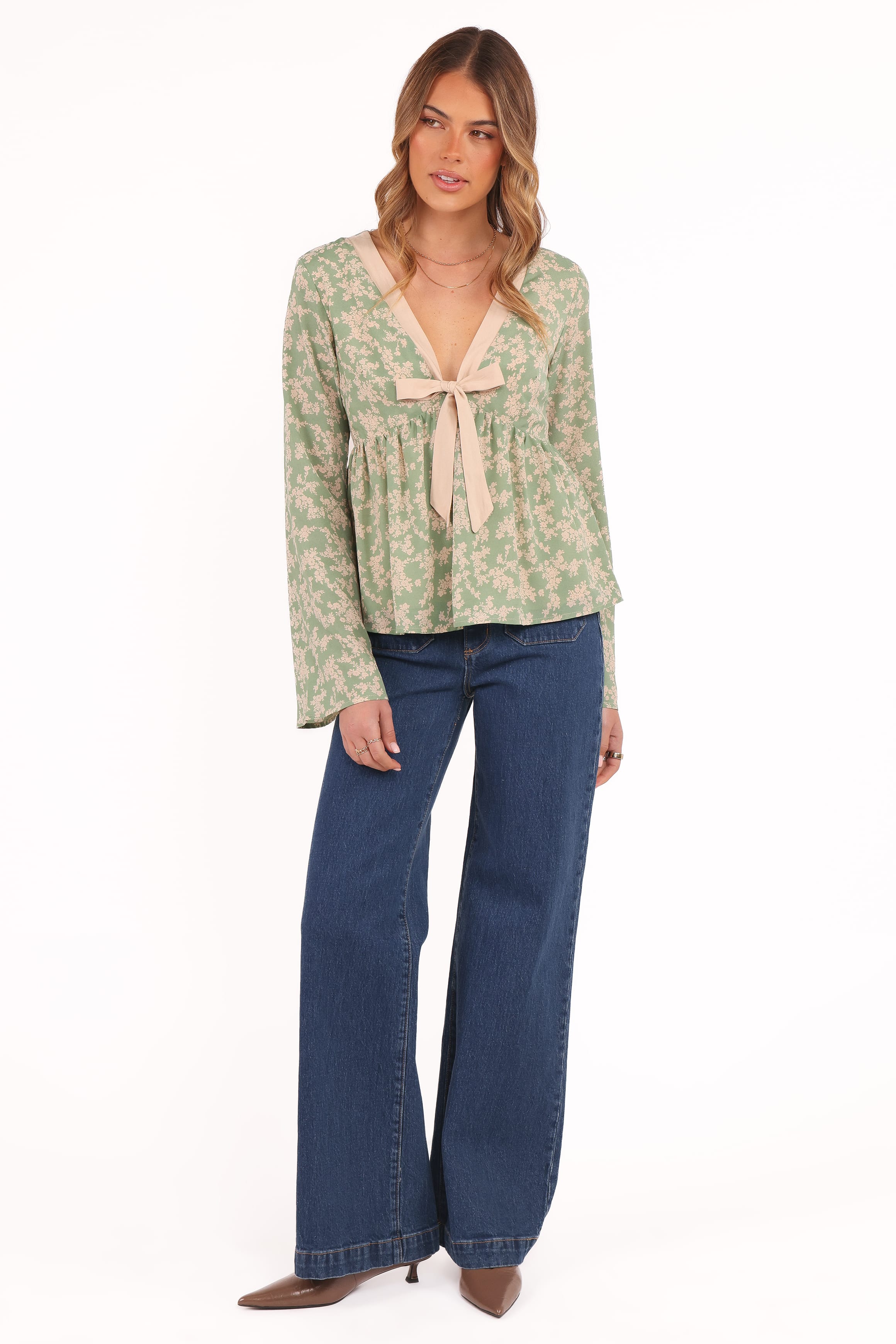 Petal and Pup USA TOPS Reeva Long Sleeve Top - Green Floral