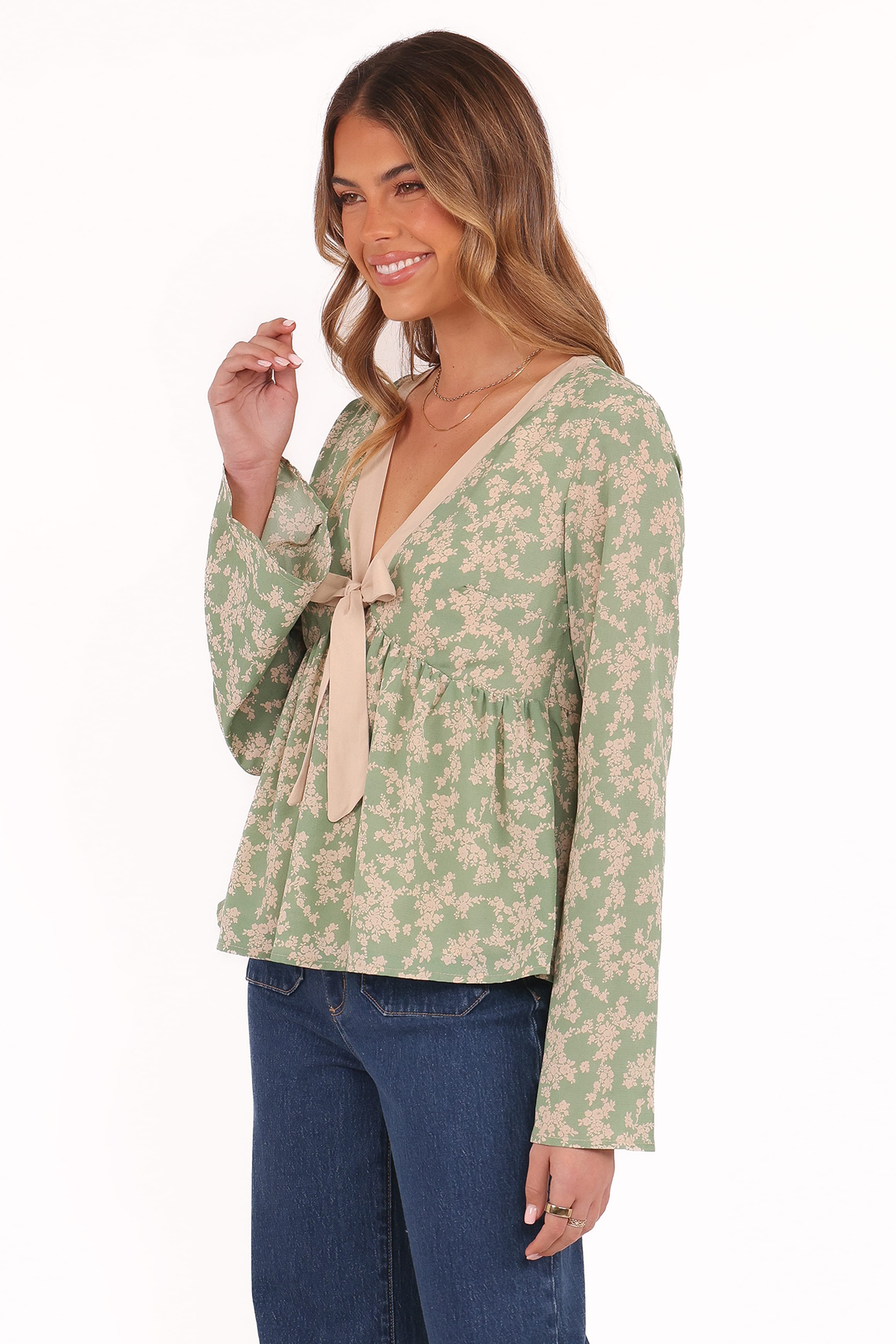Petal and Pup USA TOPS Reeva Long Sleeve Top - Green Floral