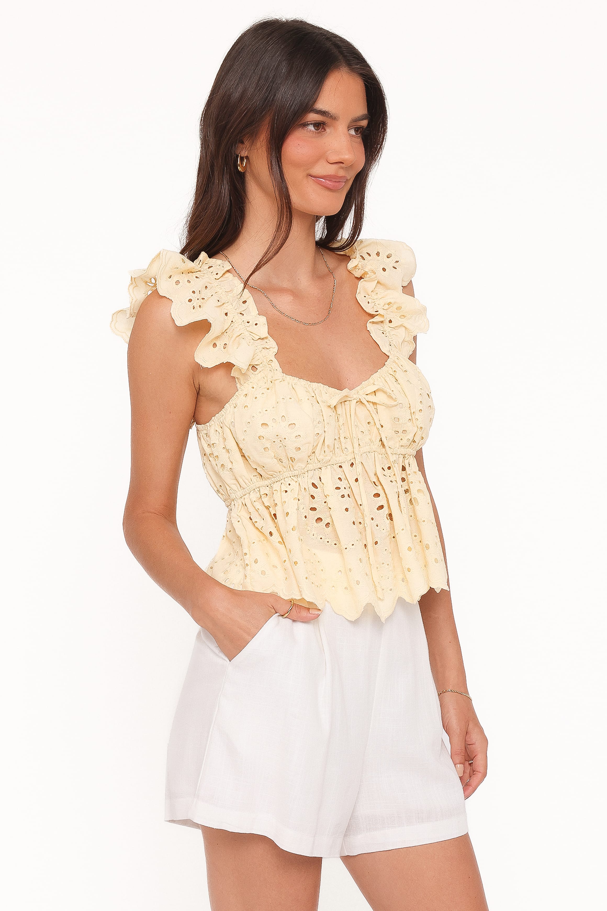 Petal and Pup USA TOPS Regina Eyelet Ruffle Top - Butter Yellow