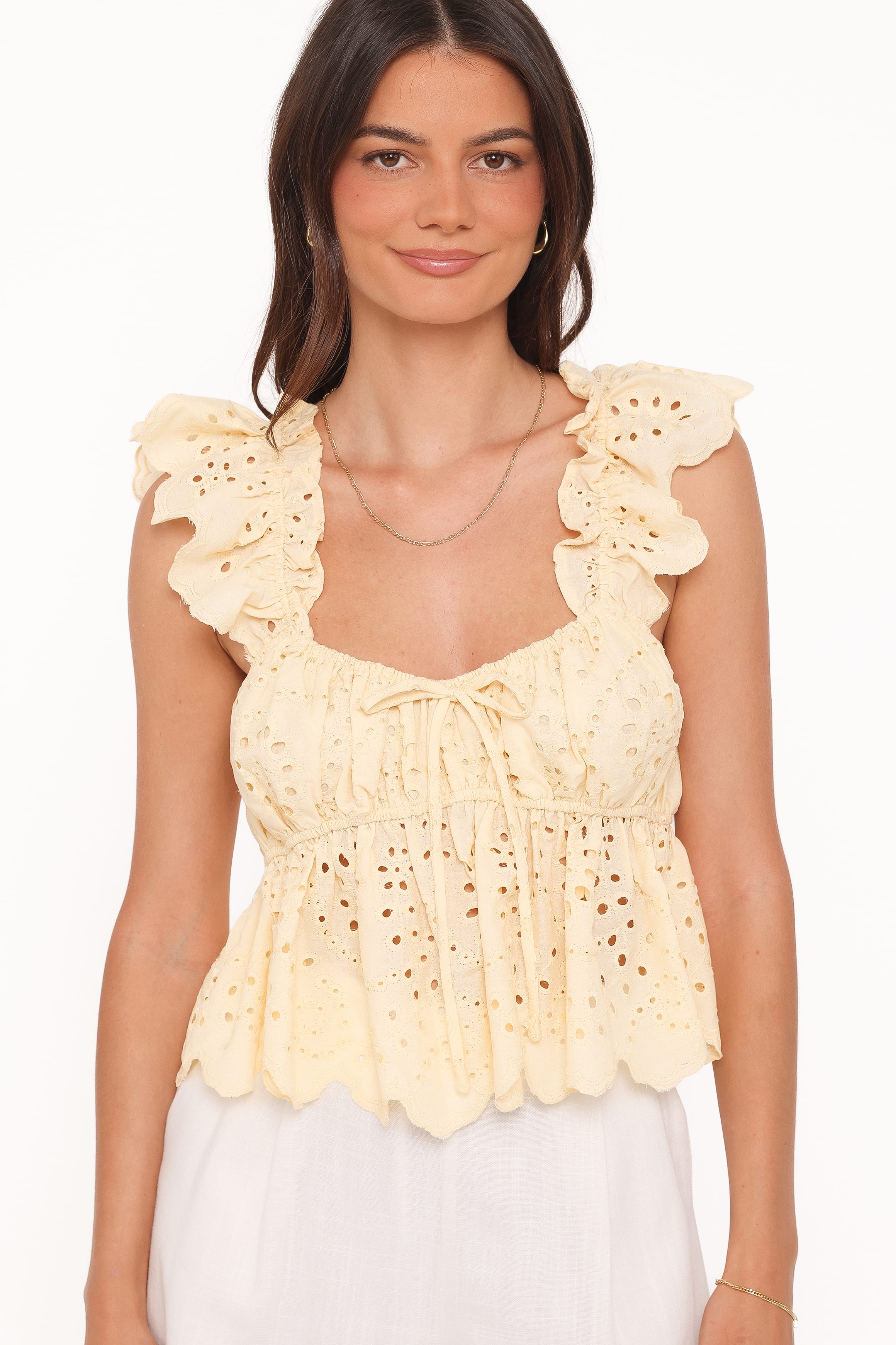 Petal and Pup USA TOPS Regina Eyelet Ruffle Top - Butter Yellow