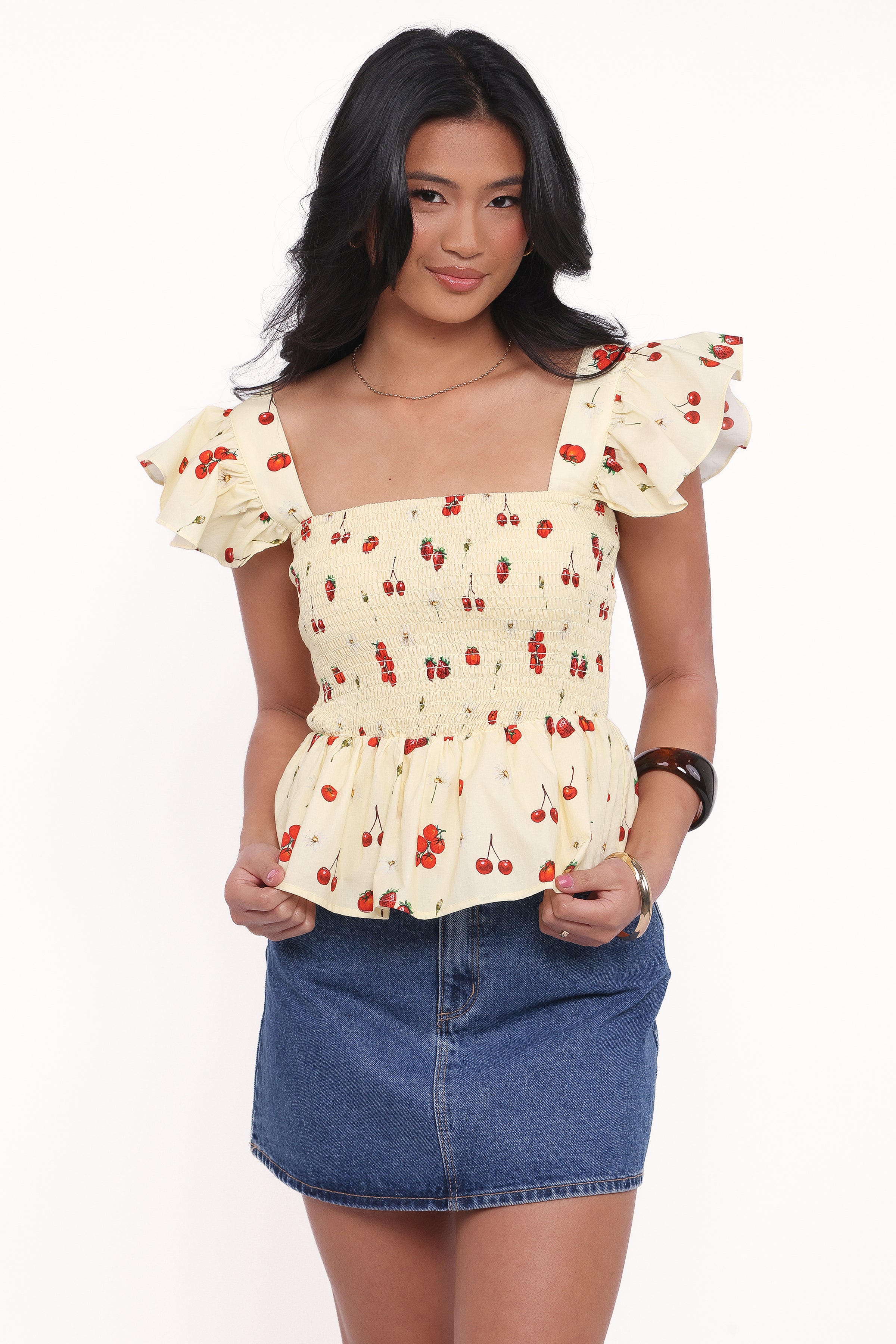 Petal and Pup USA TOPS Remira Smocked Ruffle Top - Yellow Cherry (Hold for Amazon)