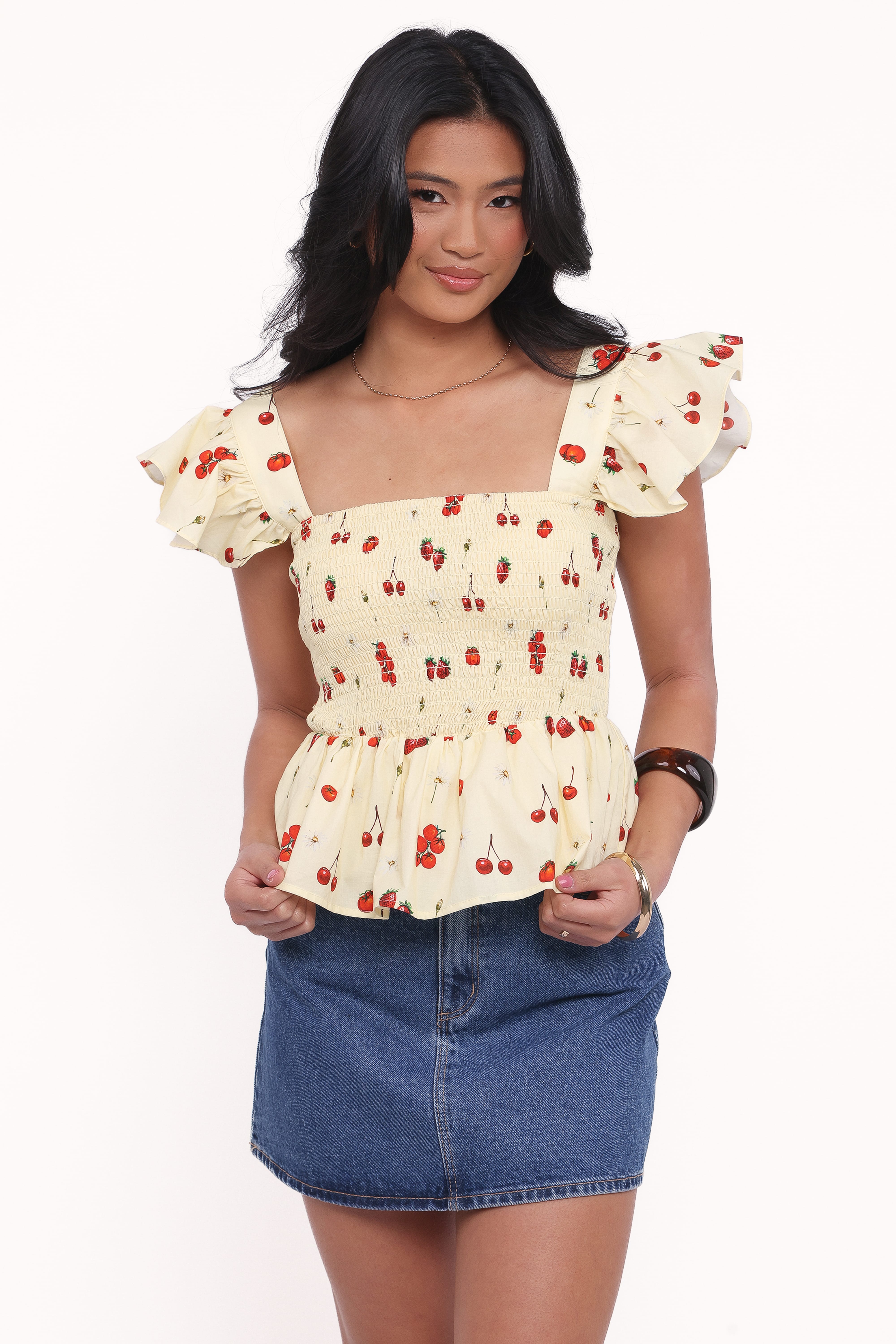 Petal and Pup USA TOPS Remira Smocked Ruffle Top - Yellow Cherry (Hold for Amazon)