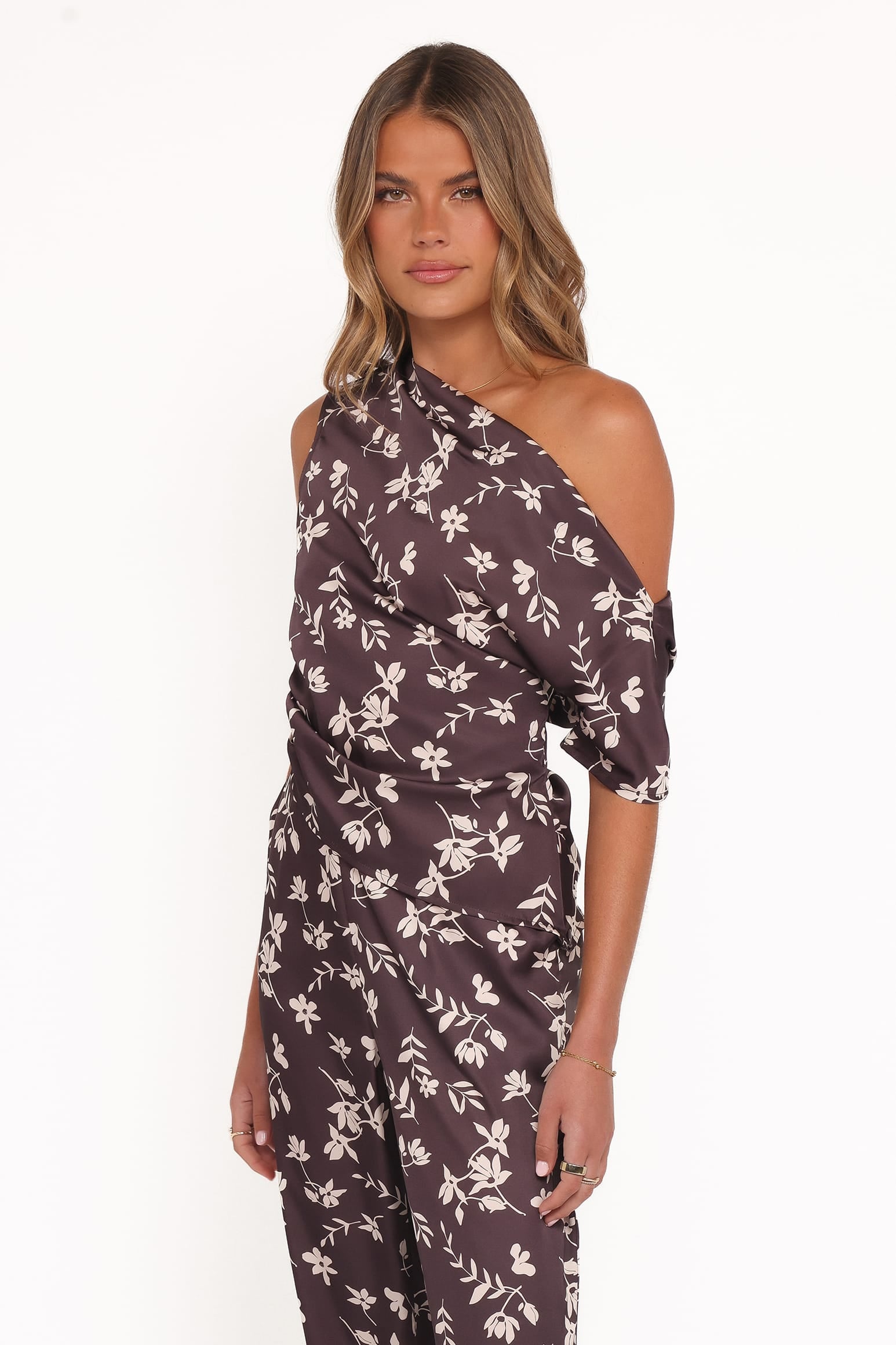 Petal and Pup USA TOPS Romola Off Shoulder Top - Brown Cream Floral