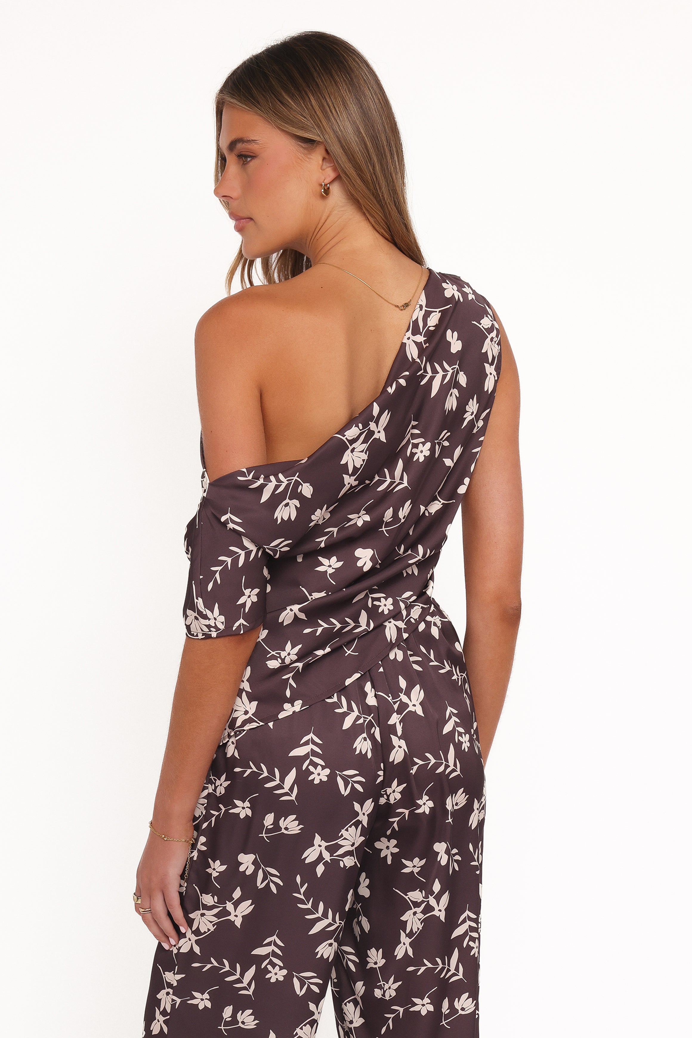 Petal and Pup USA TOPS Romola Off Shoulder Top - Brown Cream Floral