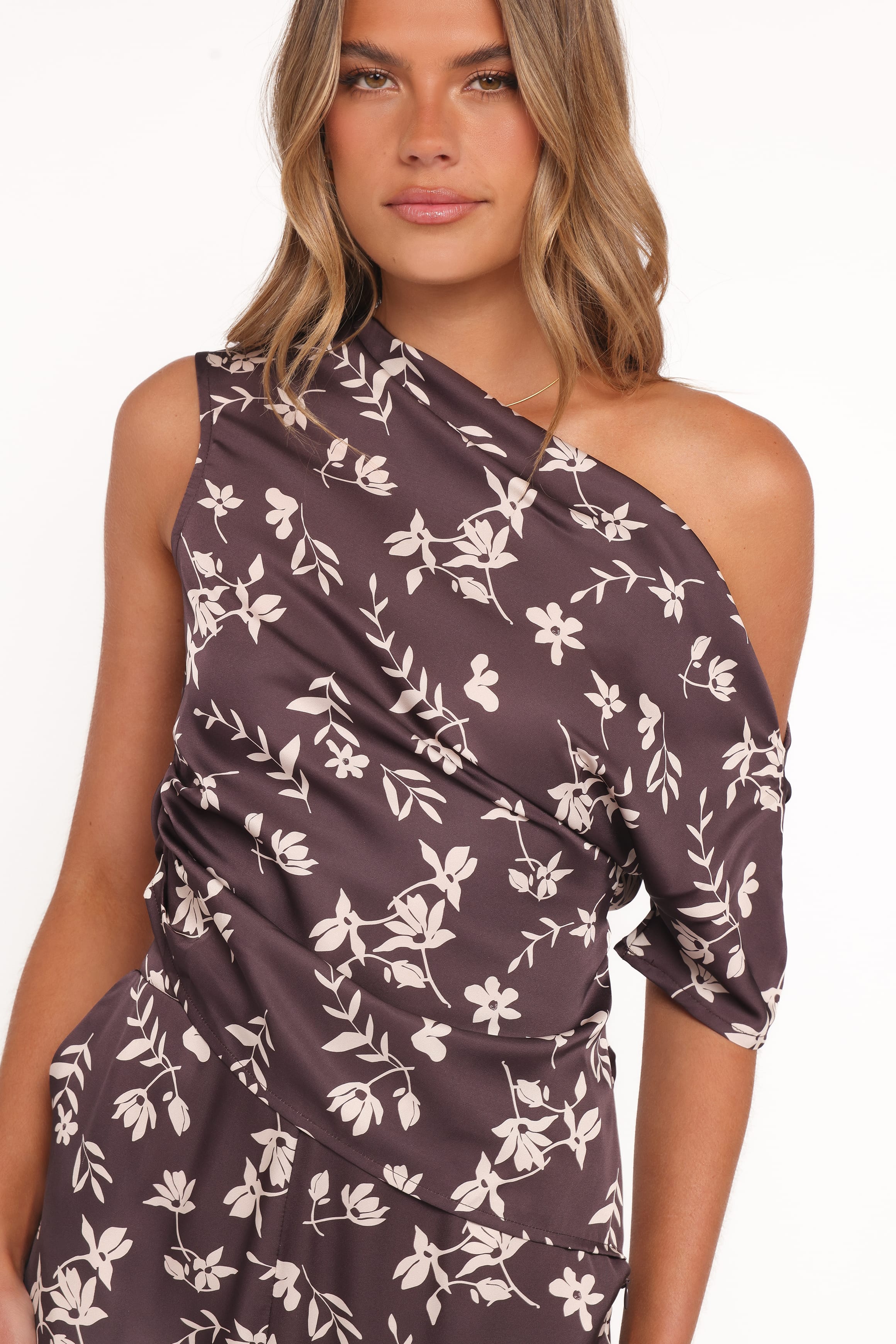 Petal and Pup USA TOPS Romola Off Shoulder Top - Brown Cream Floral