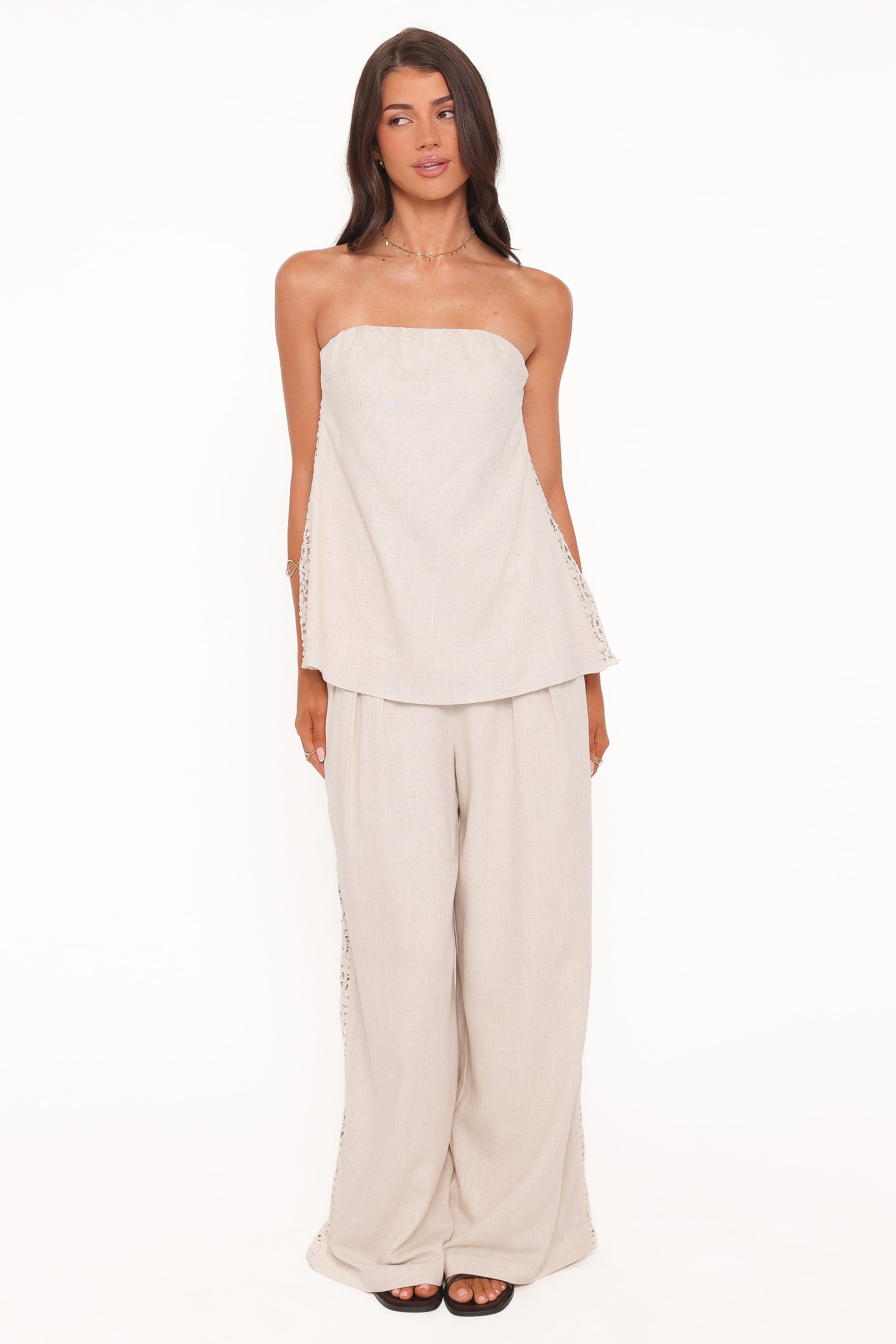 Petal and Pup USA TOPS Rosemarie Strapless Top - Beige Lace