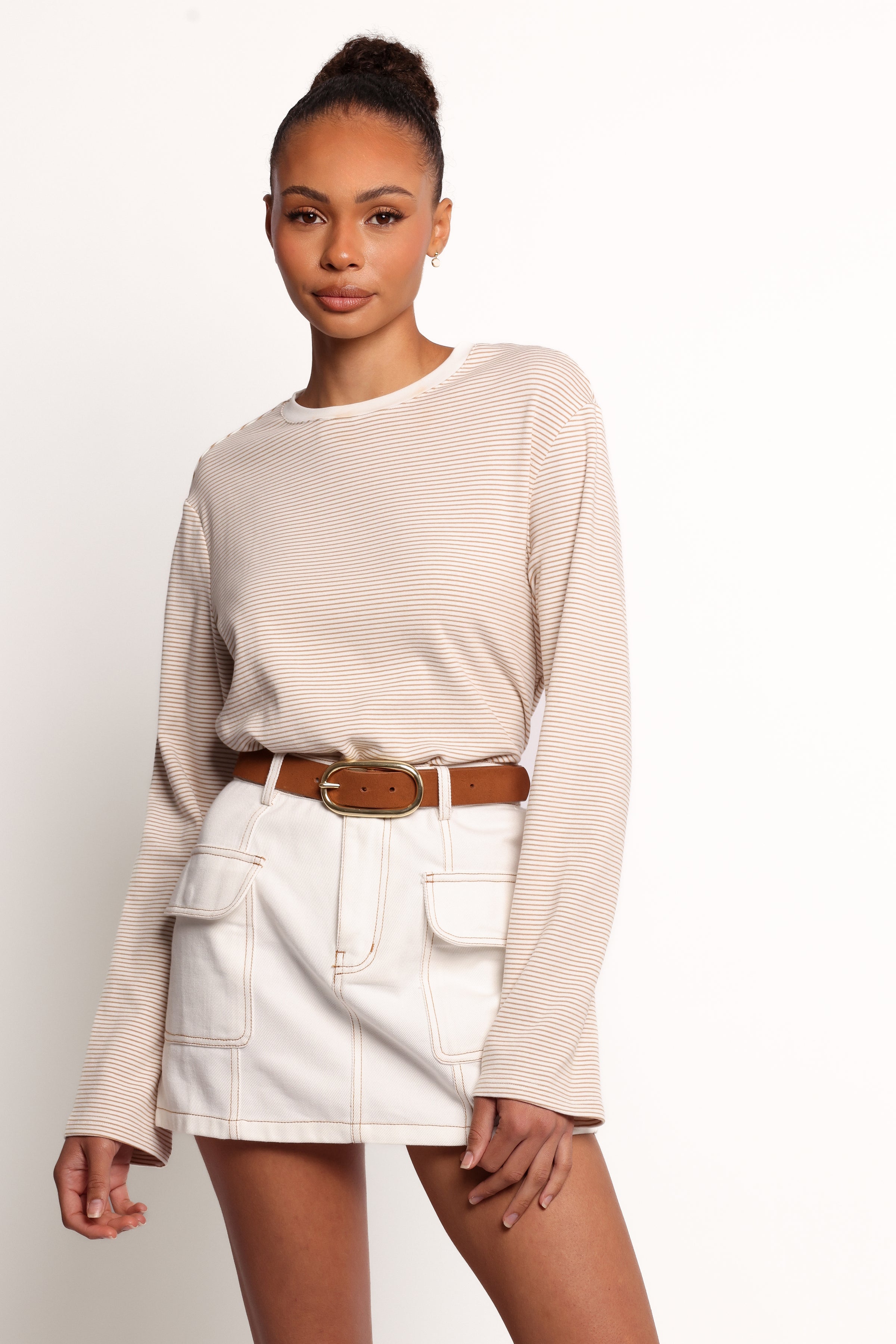 Petal and Pup USA TOPS Ruva Long Sleeve Tee - Beige White Stripe