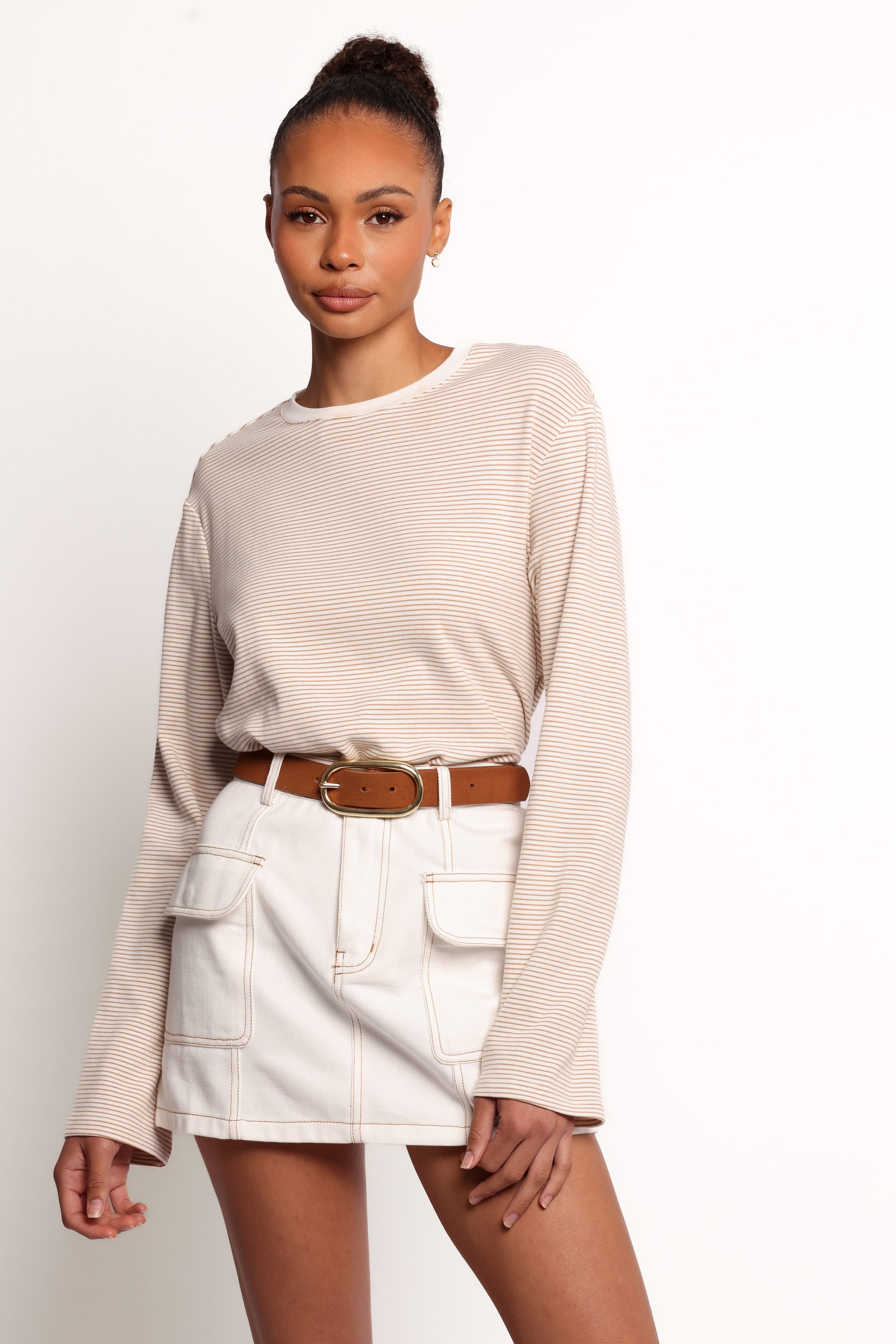 Petal and Pup USA TOPS Ruva Long Sleeve Tee - Beige White Stripe