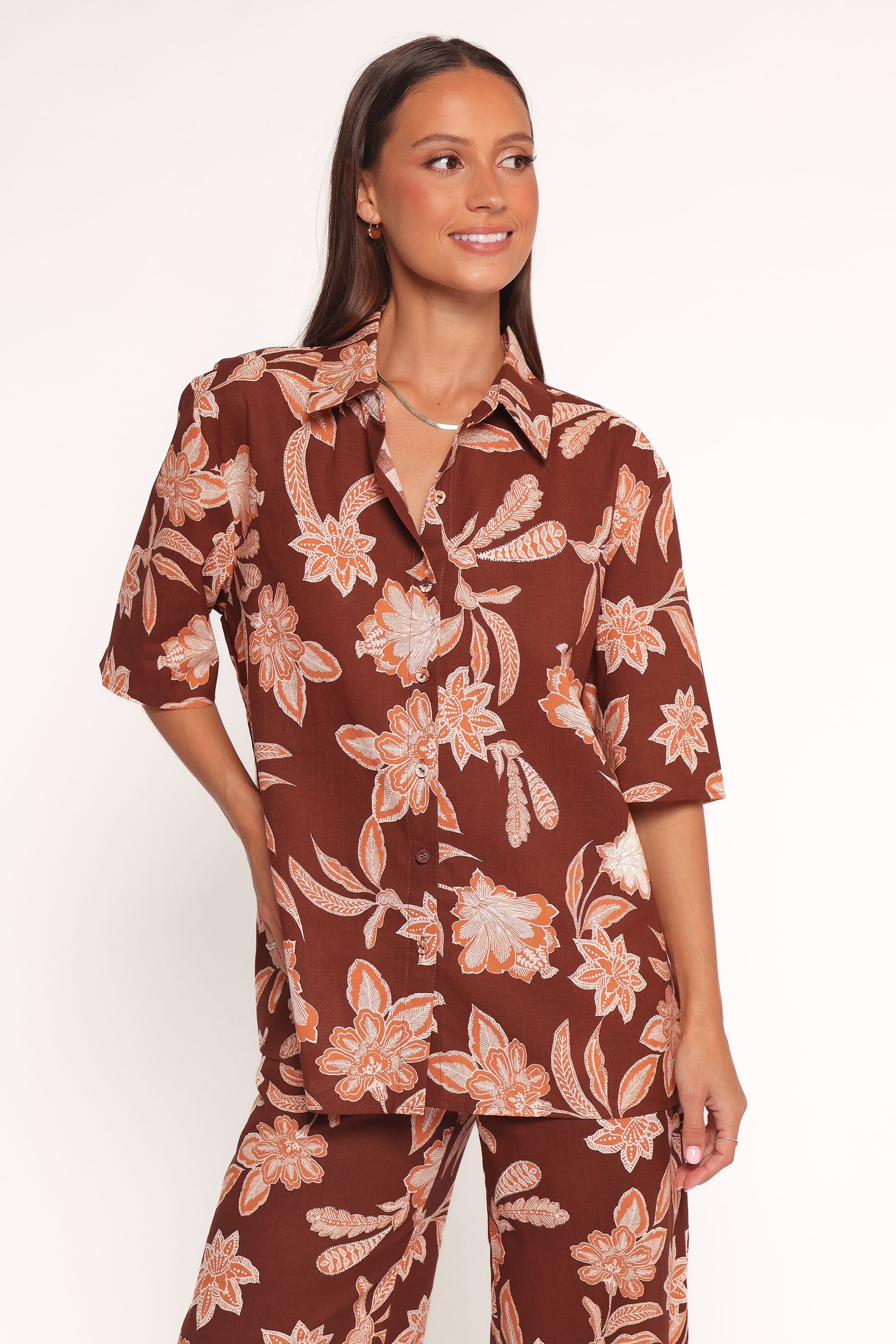 Petal and Pup USA TOPS Samira Short Sleeve Shirt - Orange Floral